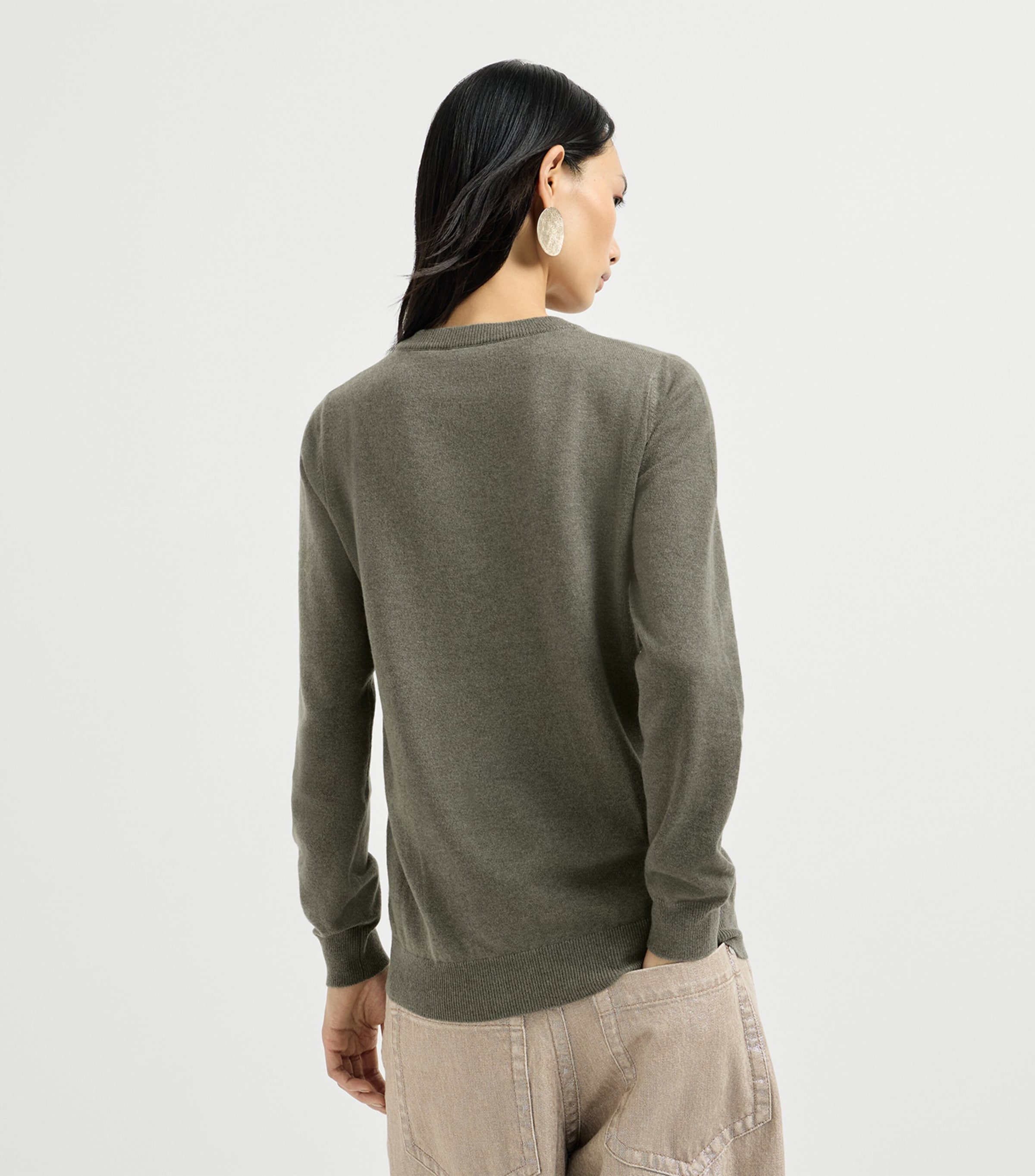 Brunello Cucinelli Womens Cashmere Monili-Detail Sweater Dark Green Image 3