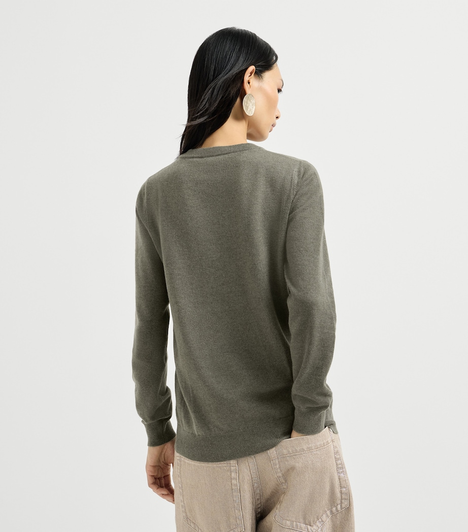 Brunello Cucinelli Womens Cashmere Monili-Detail Sweater Dark Green Image 3