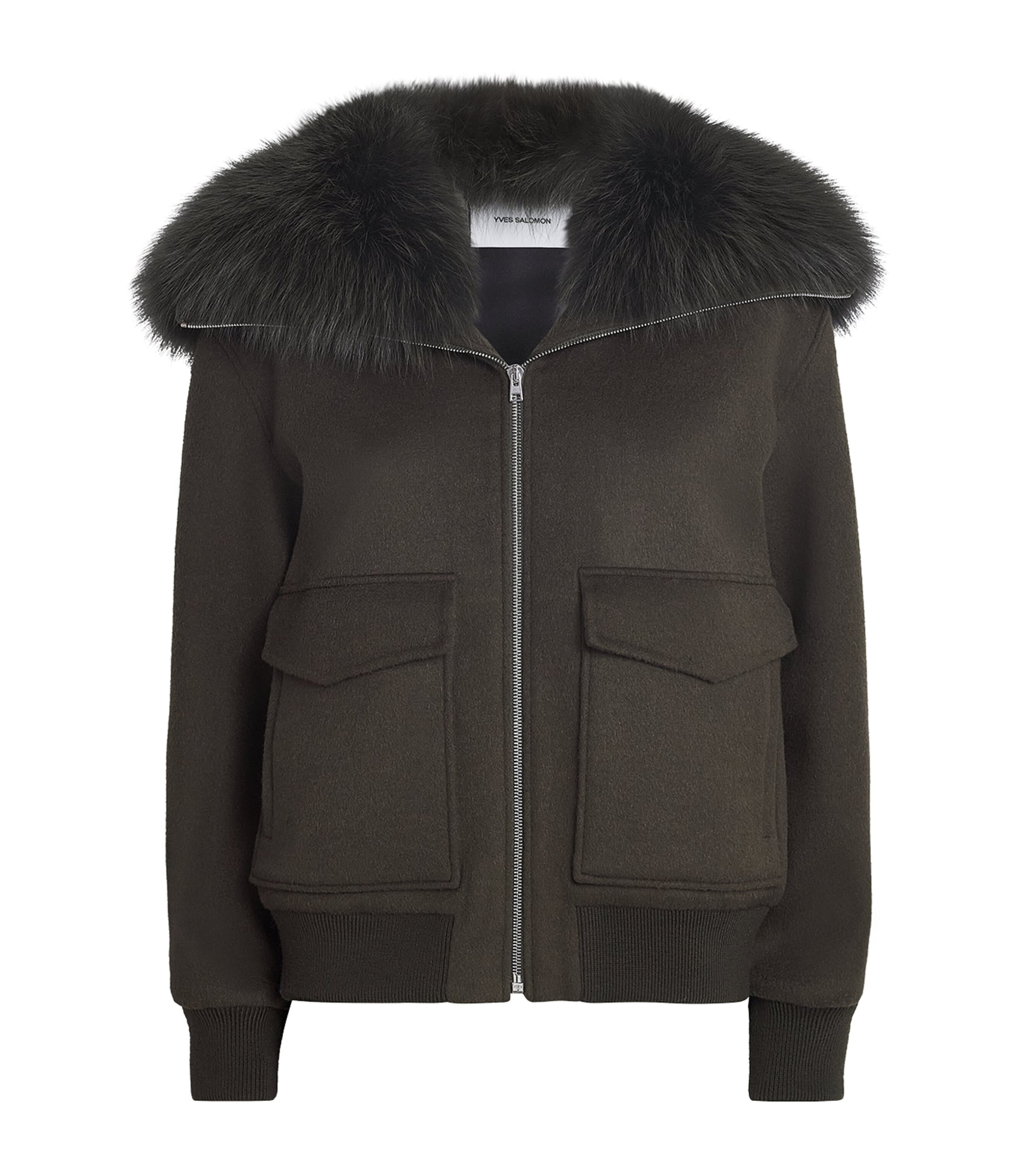 Yves Salomon Wool-cashmere Fur-trim Jacket In Brown