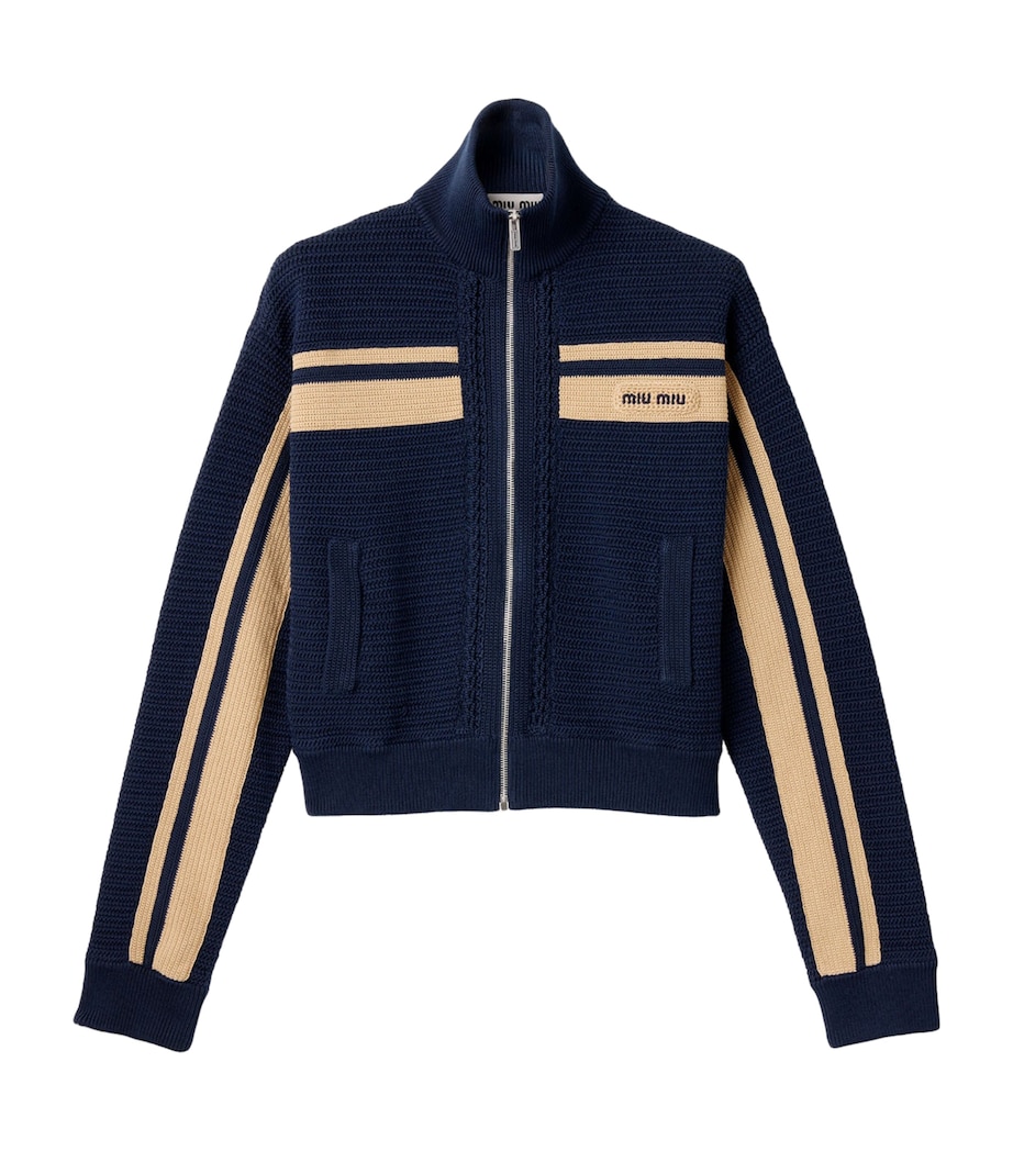 Miu Miu Womens Crochet Zip-Up Cardigan Blue Image 1
