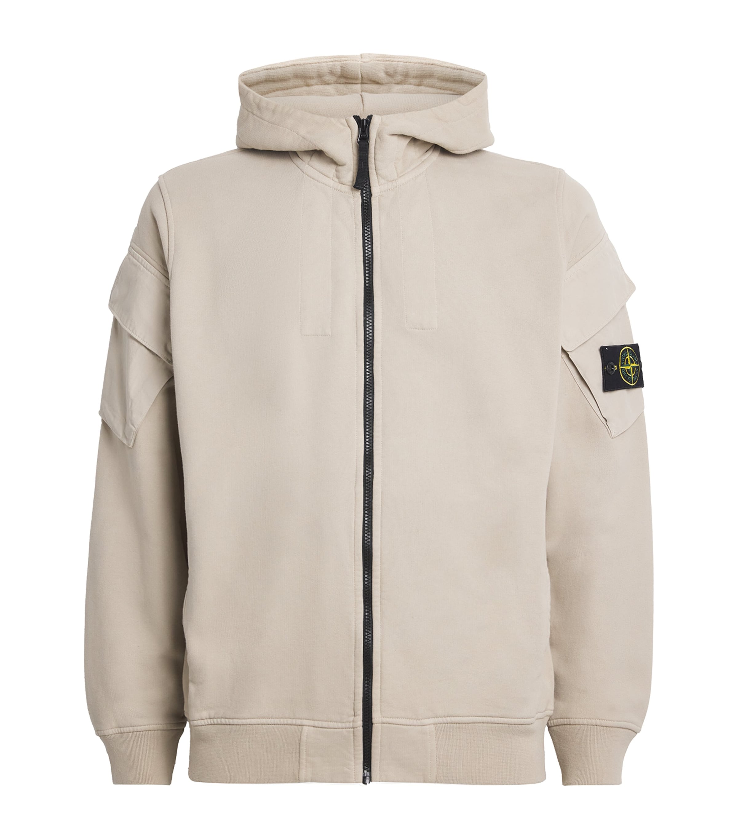 Stone Island Compass Patch Zip Hoodie In Neutral