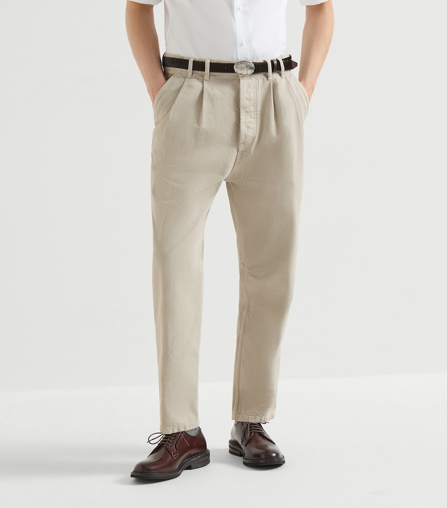 Brunello Cucinelli Mens Cotton Denim Pleated Trousers Image 4
