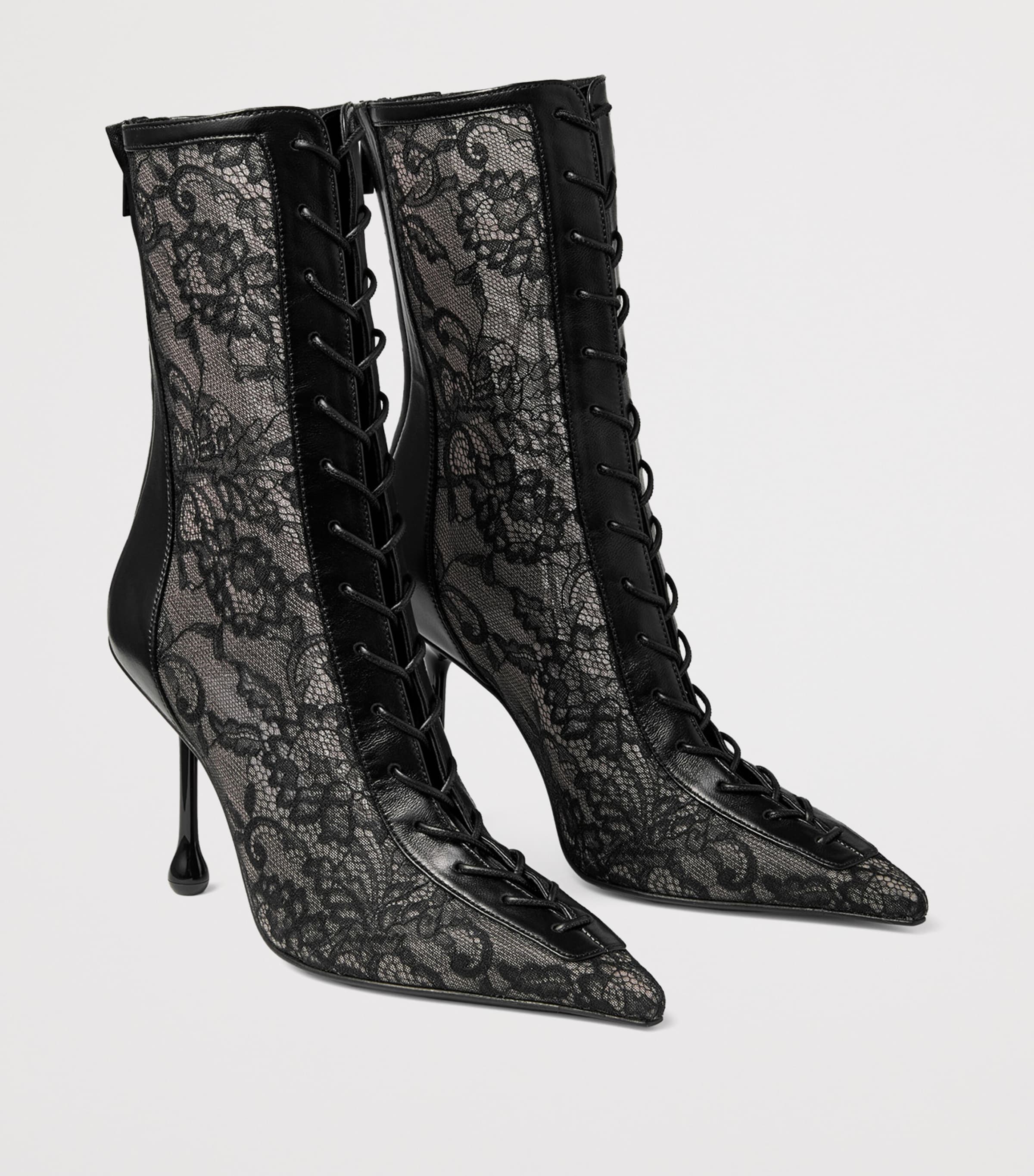 Jimmy Choo Scarlett 95 Leather-Lace Heeled Boots Black/black Image 2
