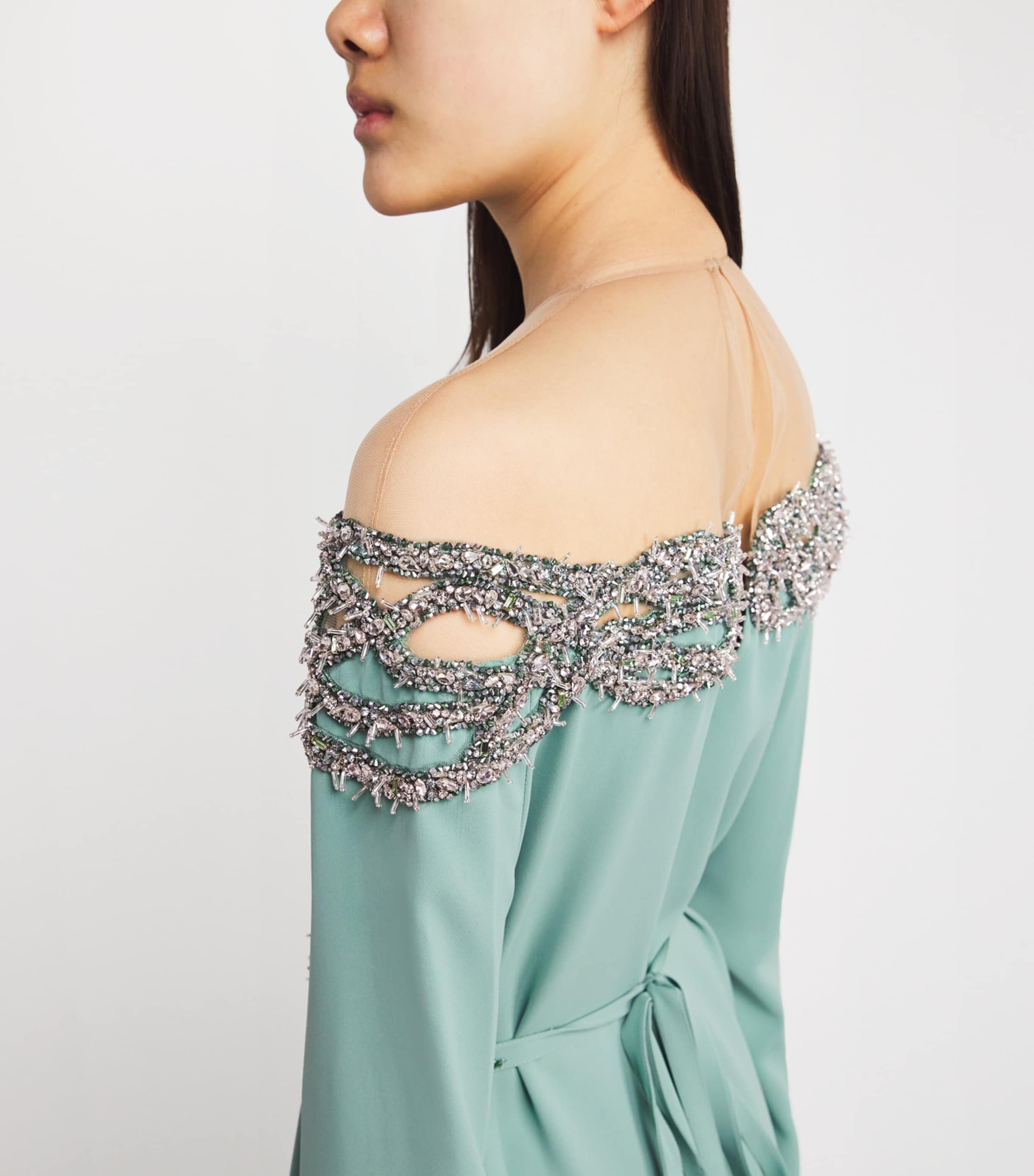 Embellished Cape Gown MS0010 GREEN/SILVER Image 6