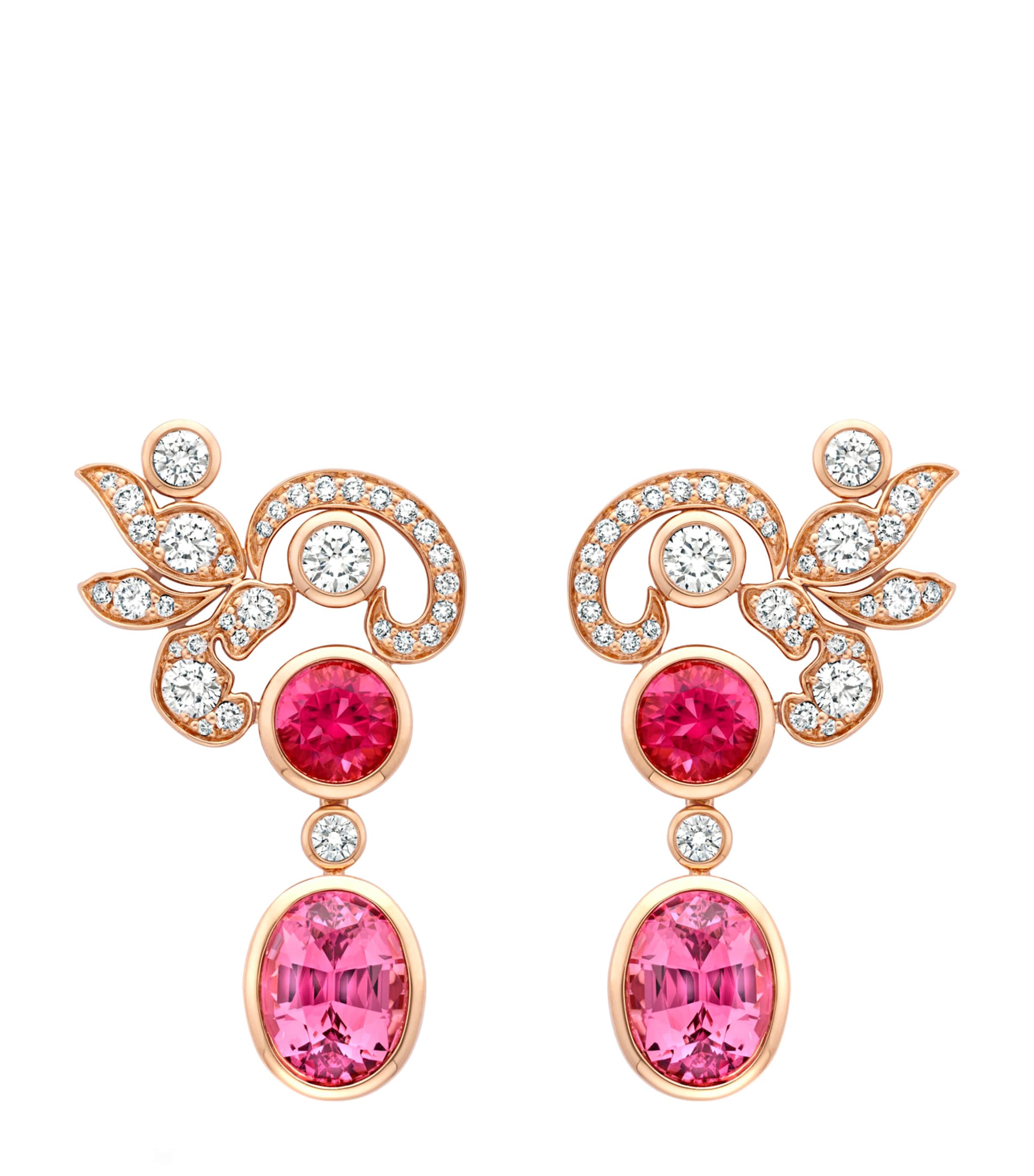 Boodles Rose Gold, Diamond, Garnet and Tourmaline The Palace Collection Royal Damask Earrings Pink Image 1