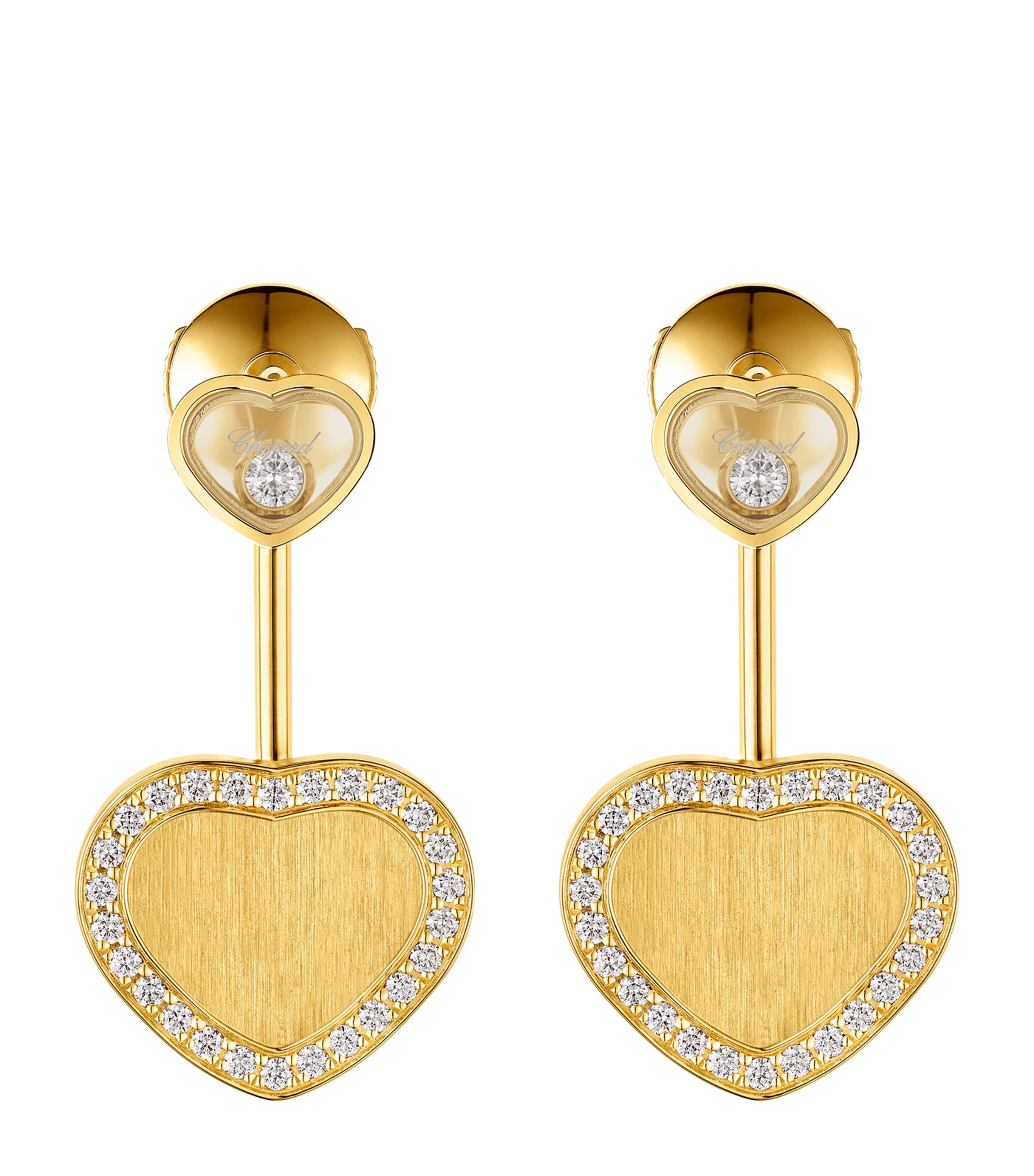 Chopard Yellow Gold And Diamond Happy Hearts Golden Hearts Earrings In Gold