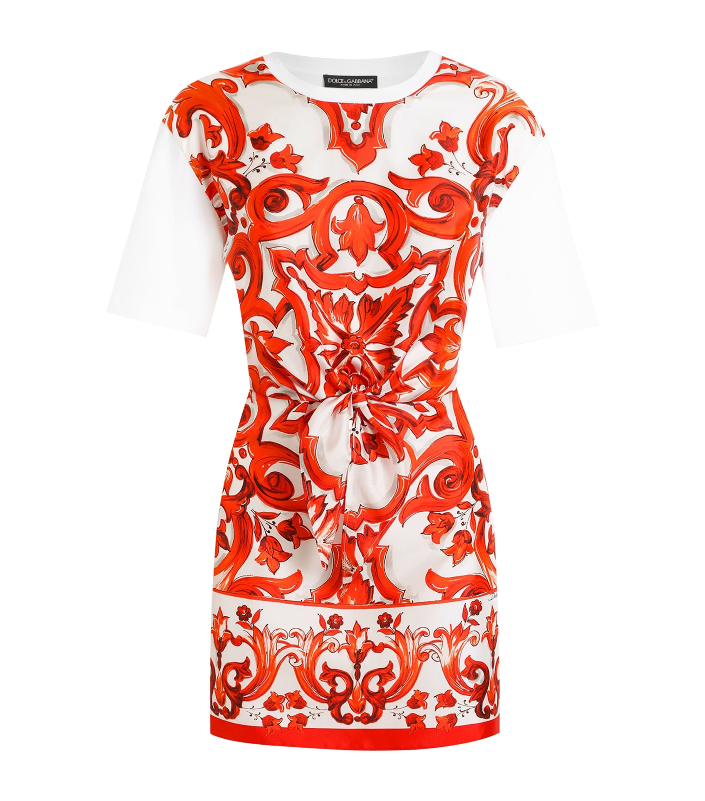Dolce&Gabbana Womens Cotton-Silk Majolica Print Mini Dress Combined Colou Image 1