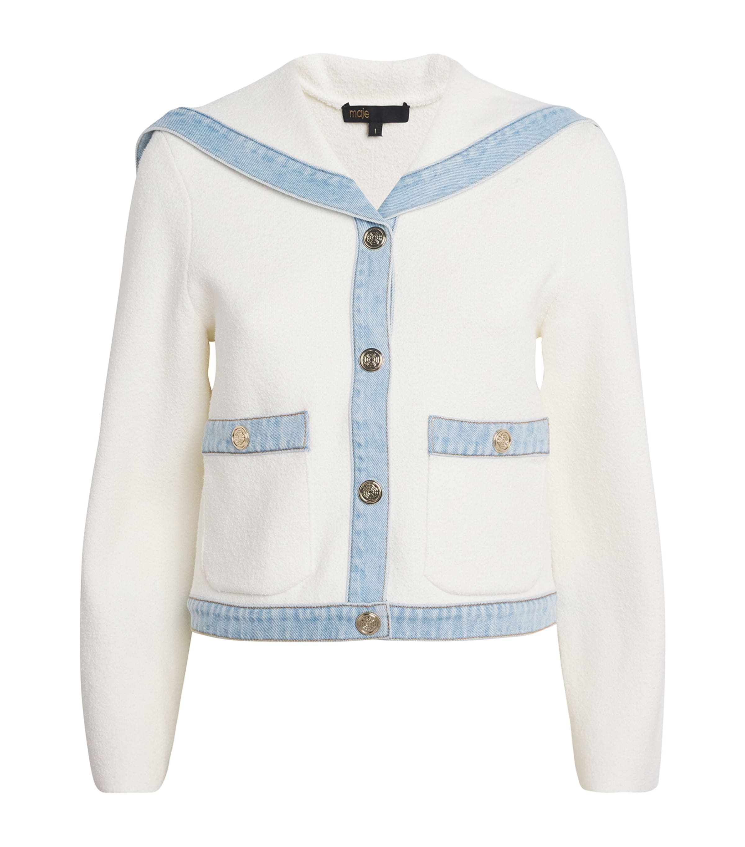 Maje Terry Denim-trim Cardigan In White