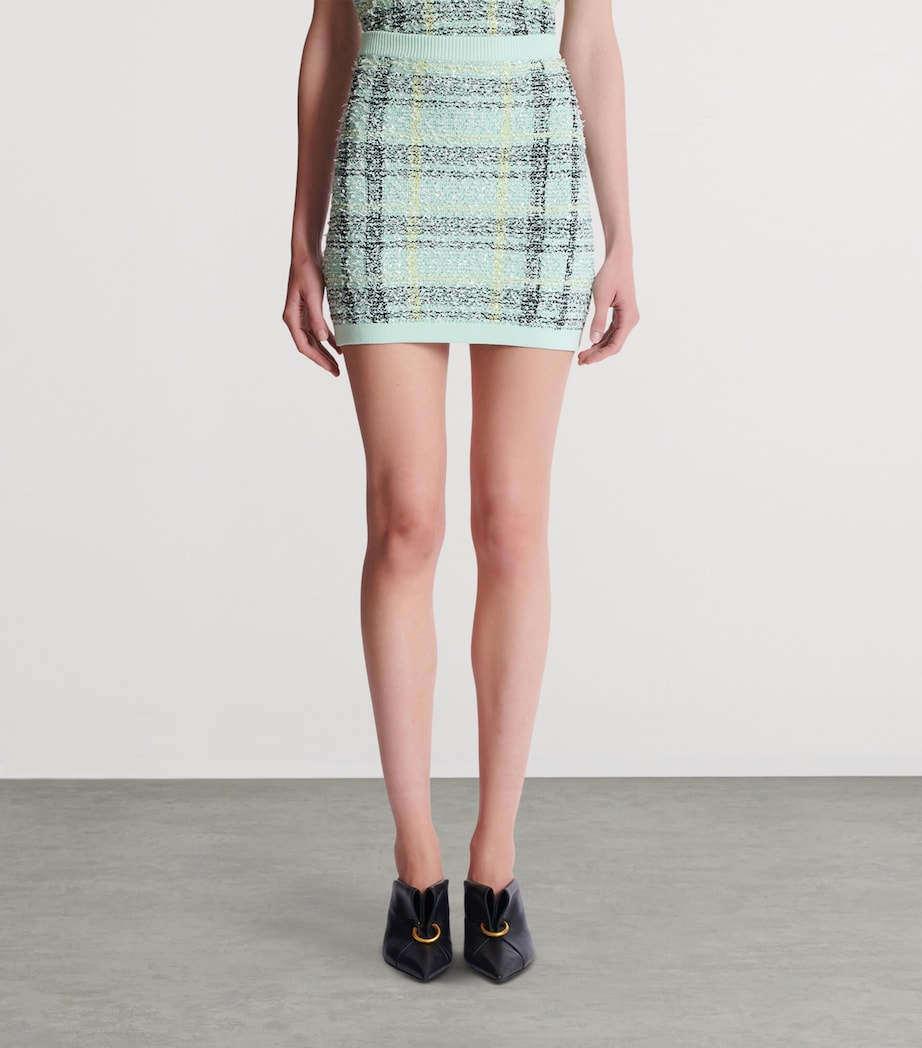 Tweed Embellished Plaid Mini Skirt ULM VERT/JAUNE/NOIR Image 4