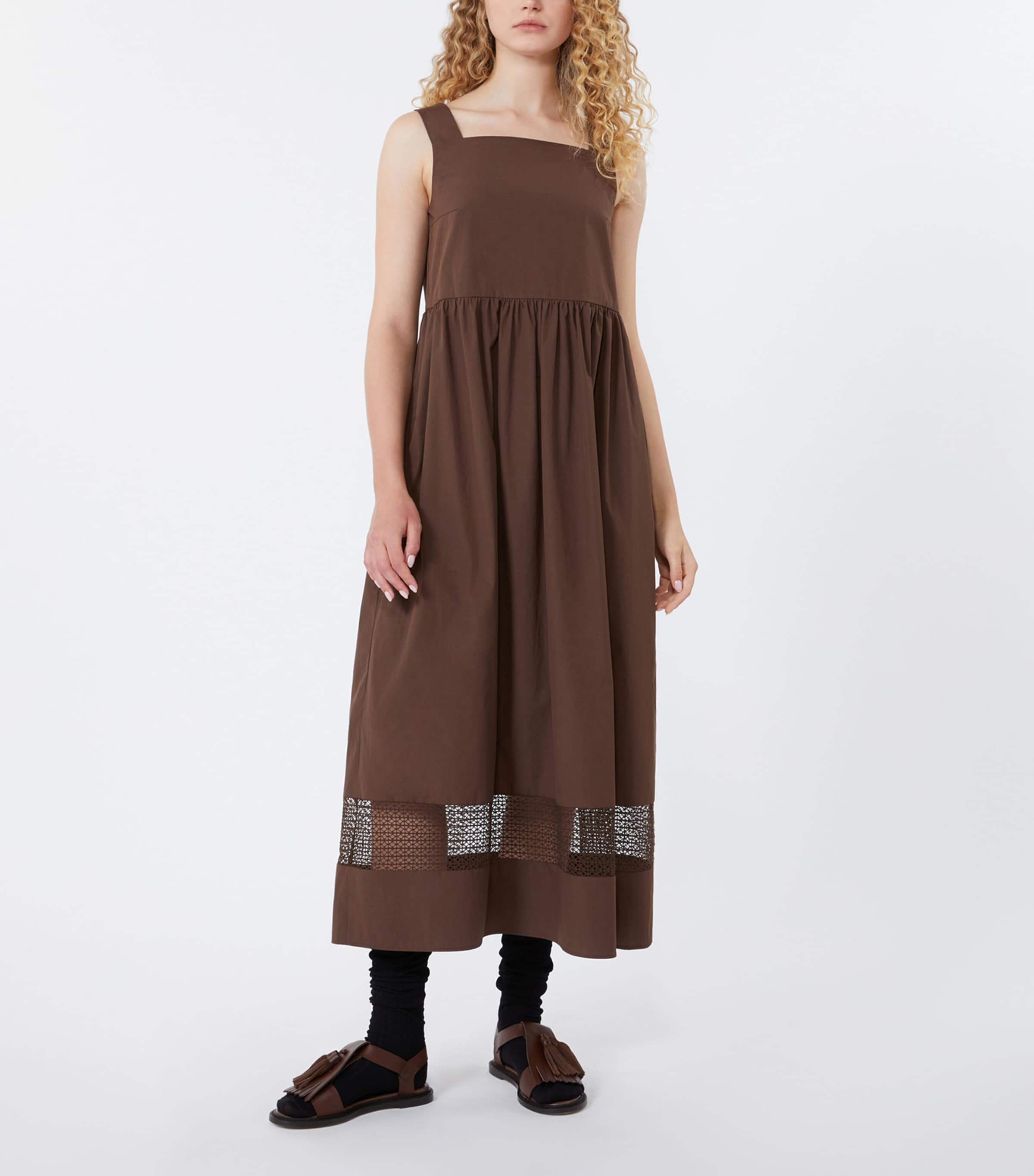Weekend Max Mara Brown Cotton Lace-Trim Midi Dress | Harrods US
