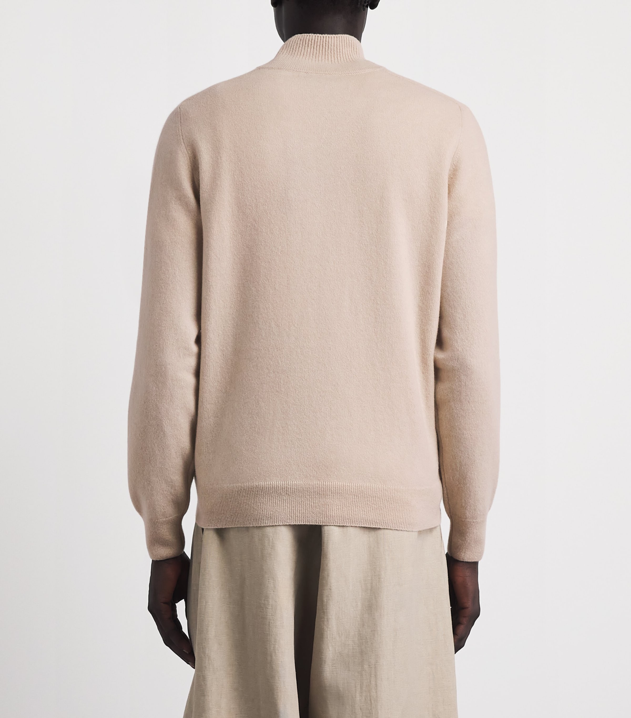 Colombo Mens Cashmere Quarter-Zip Sweater Beige Image 5