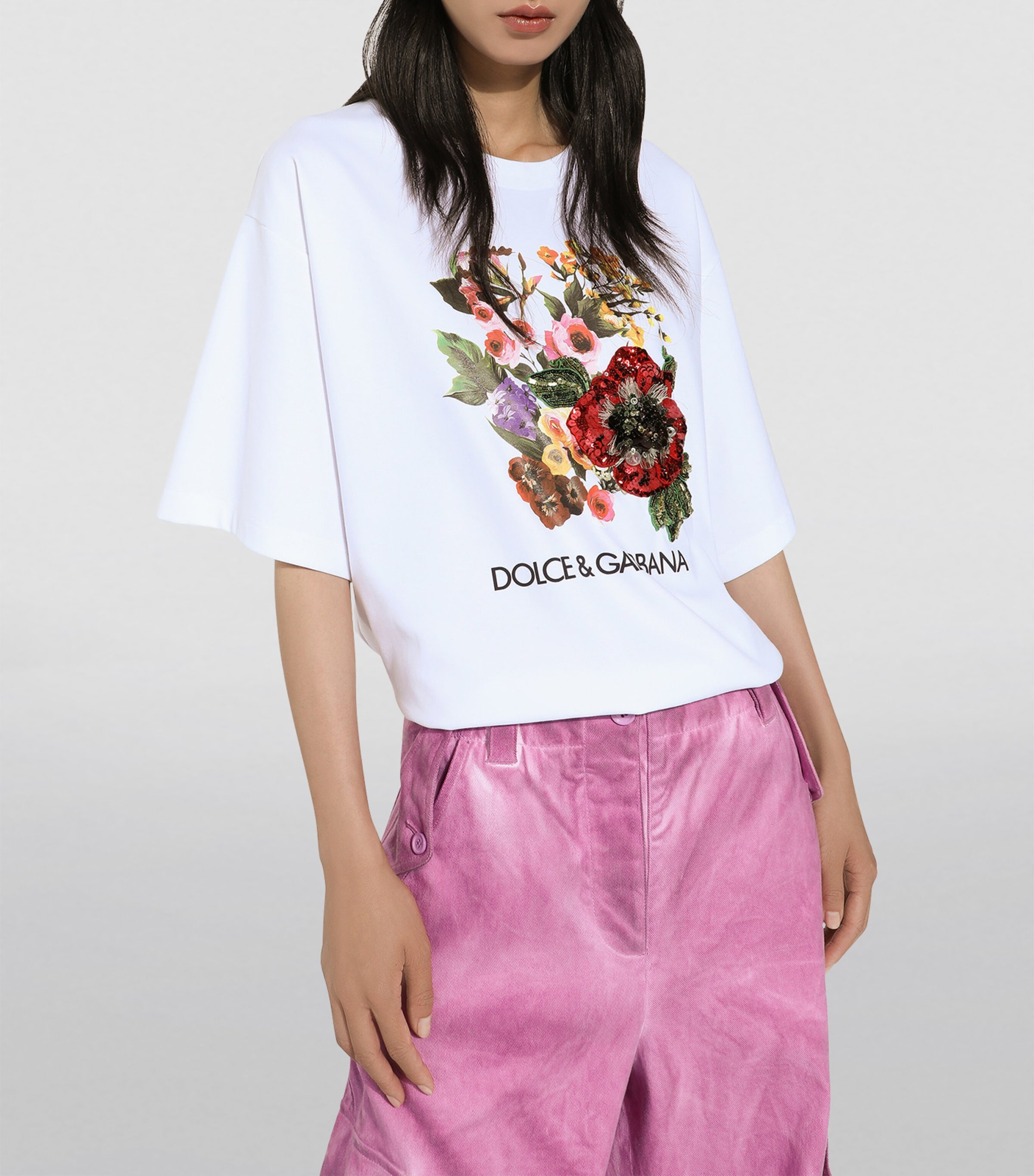 Dolce&Gabbana Multi Cotton Sequinned-Flower T-Shirt | Harrods US