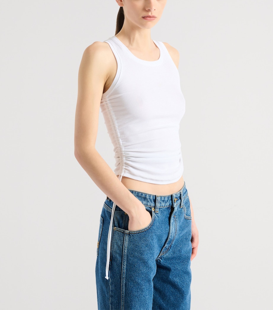 Balmain Womens Stretch-Cotton Drawstring Tank Top Blanc Image 4
