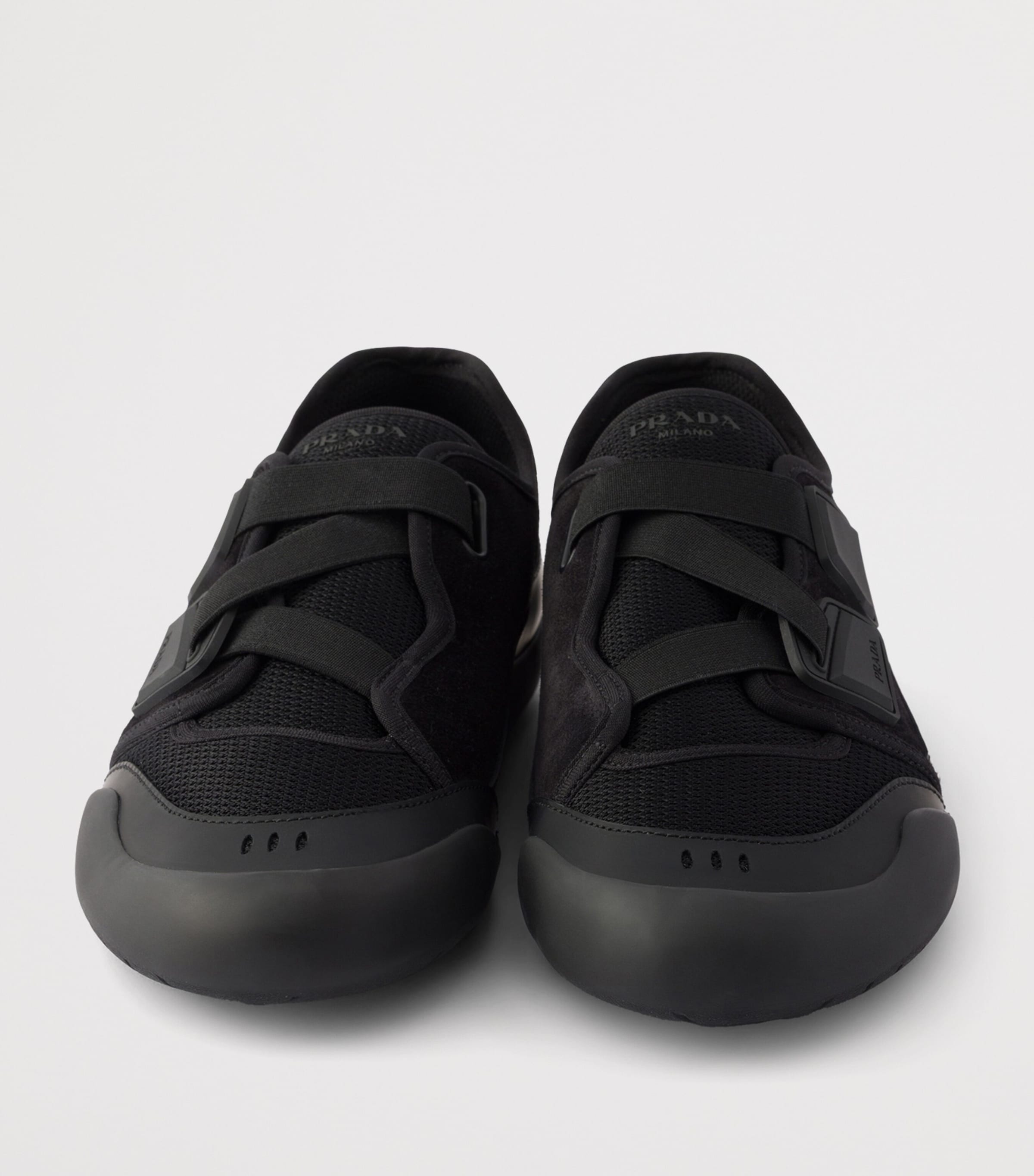 Prada Leather-Mesh Speedrock Sneakers Black Image 6
