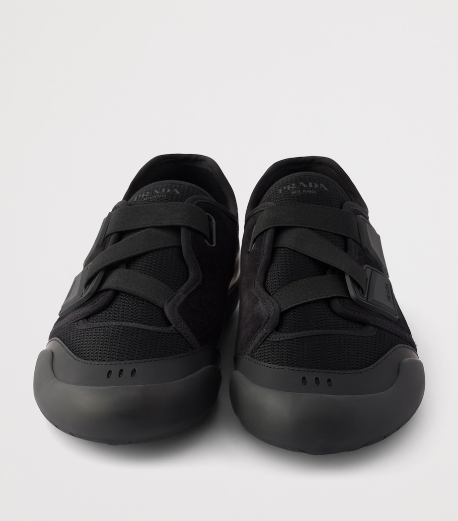 Prada Leather-Mesh Speedrock Sneakers Black Image 6
