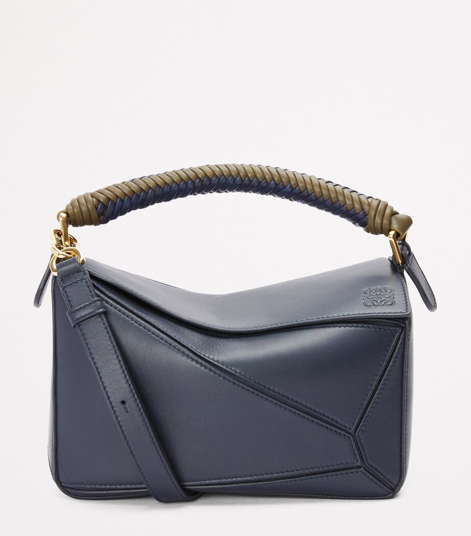 Small Leather Puzzle Top-Handle Bag DARK INK/DARK KHAKI Image 7