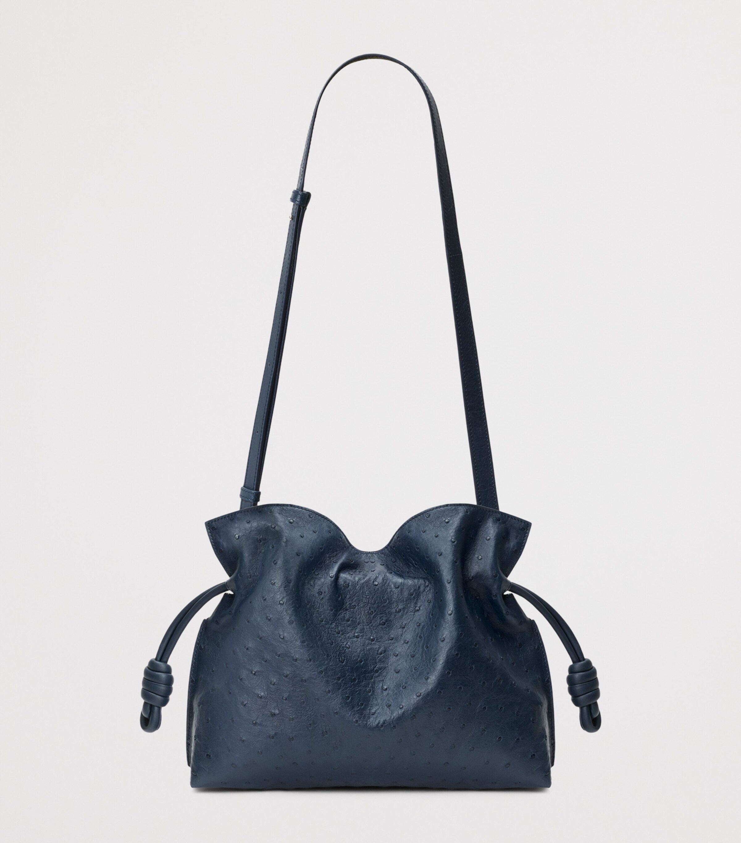 LOEWE Medium Ostrich Leather Flamenco Clutch Bag Deep Navy Image 4