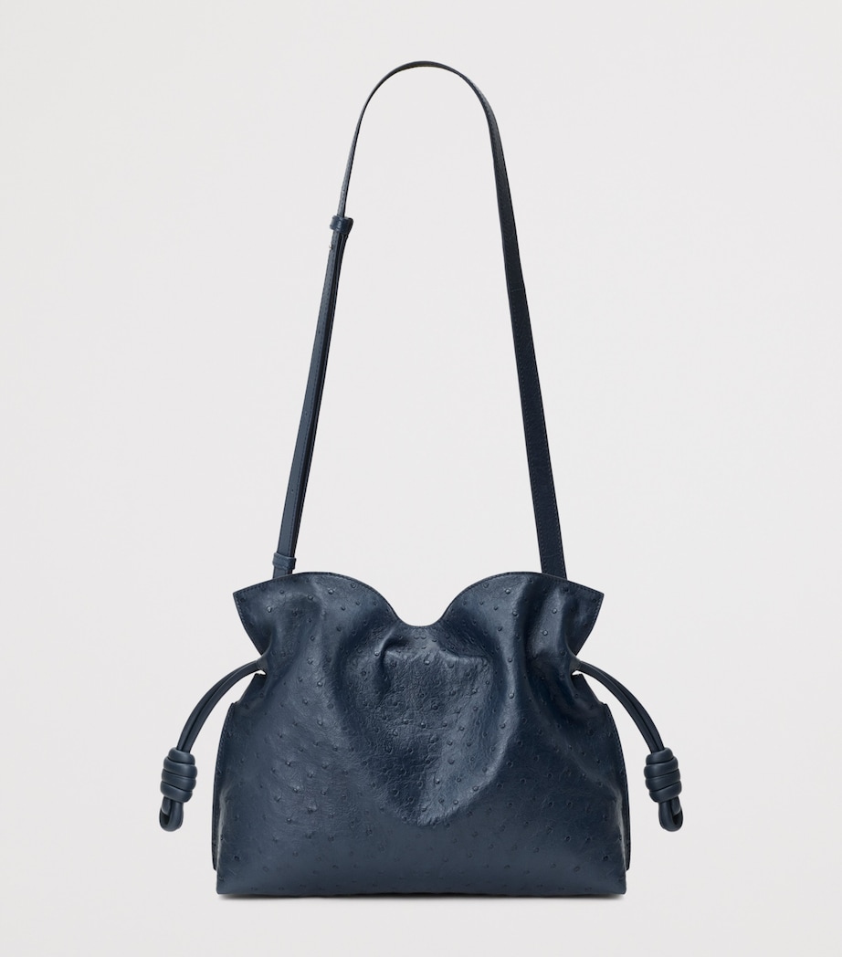 LOEWE Medium Ostrich Leather Flamenco Clutch Bag Deep Navy Image 4