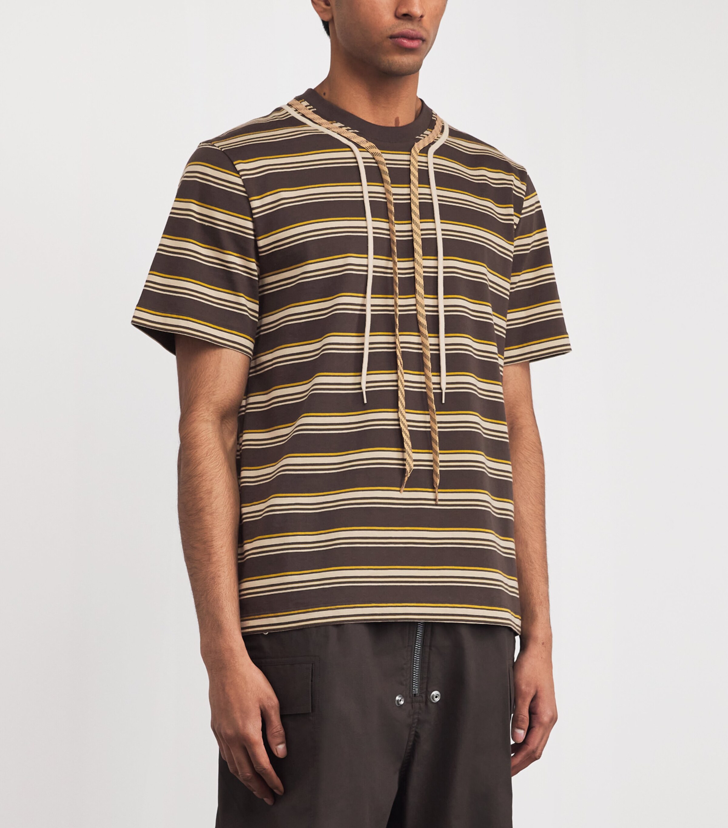 Craig Green Mens Cotton Stripe Trek-Lace T-Shirt Charcoal Stripe Image 3