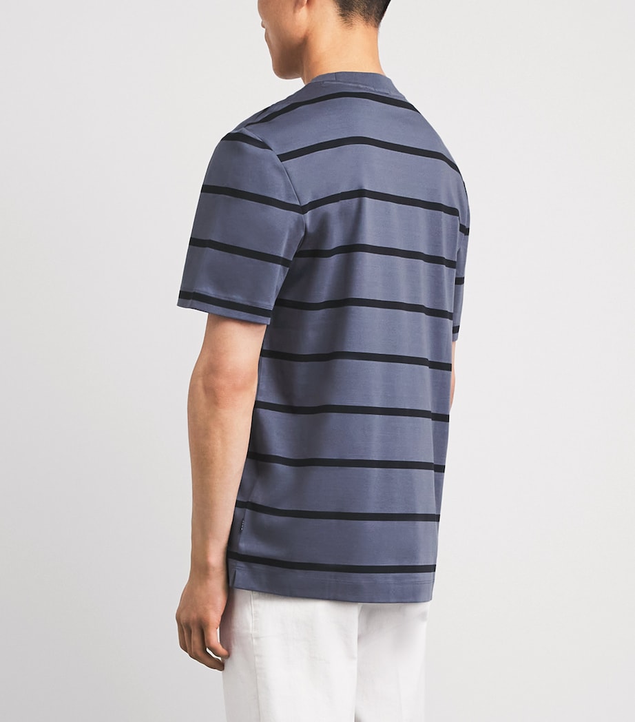 BOSS Mens Cotton Stripe Emblem T-Shirt Open Blue Image 5