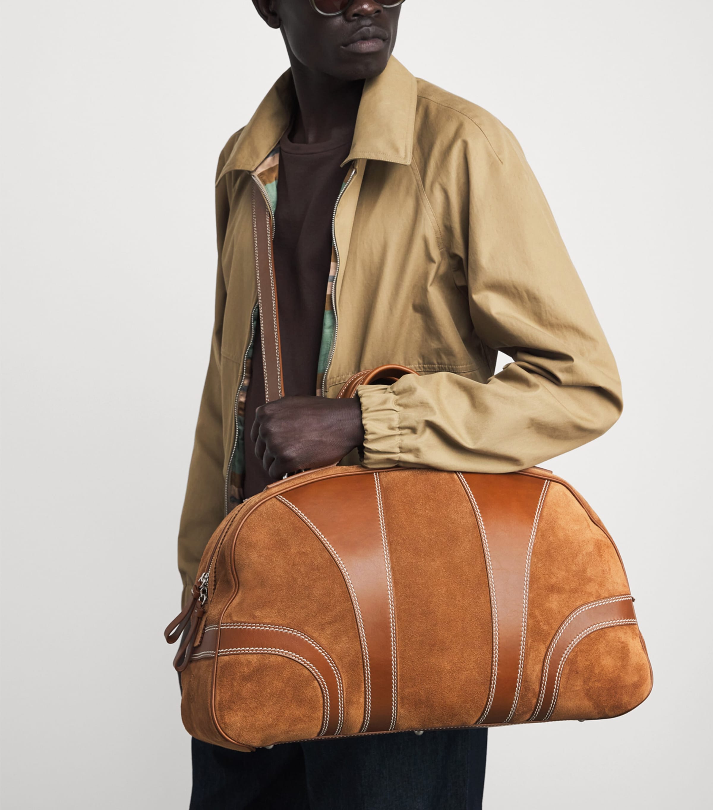 DRIES VAN NOTEN Leather-Suede Duffle Bag Tan Image 2