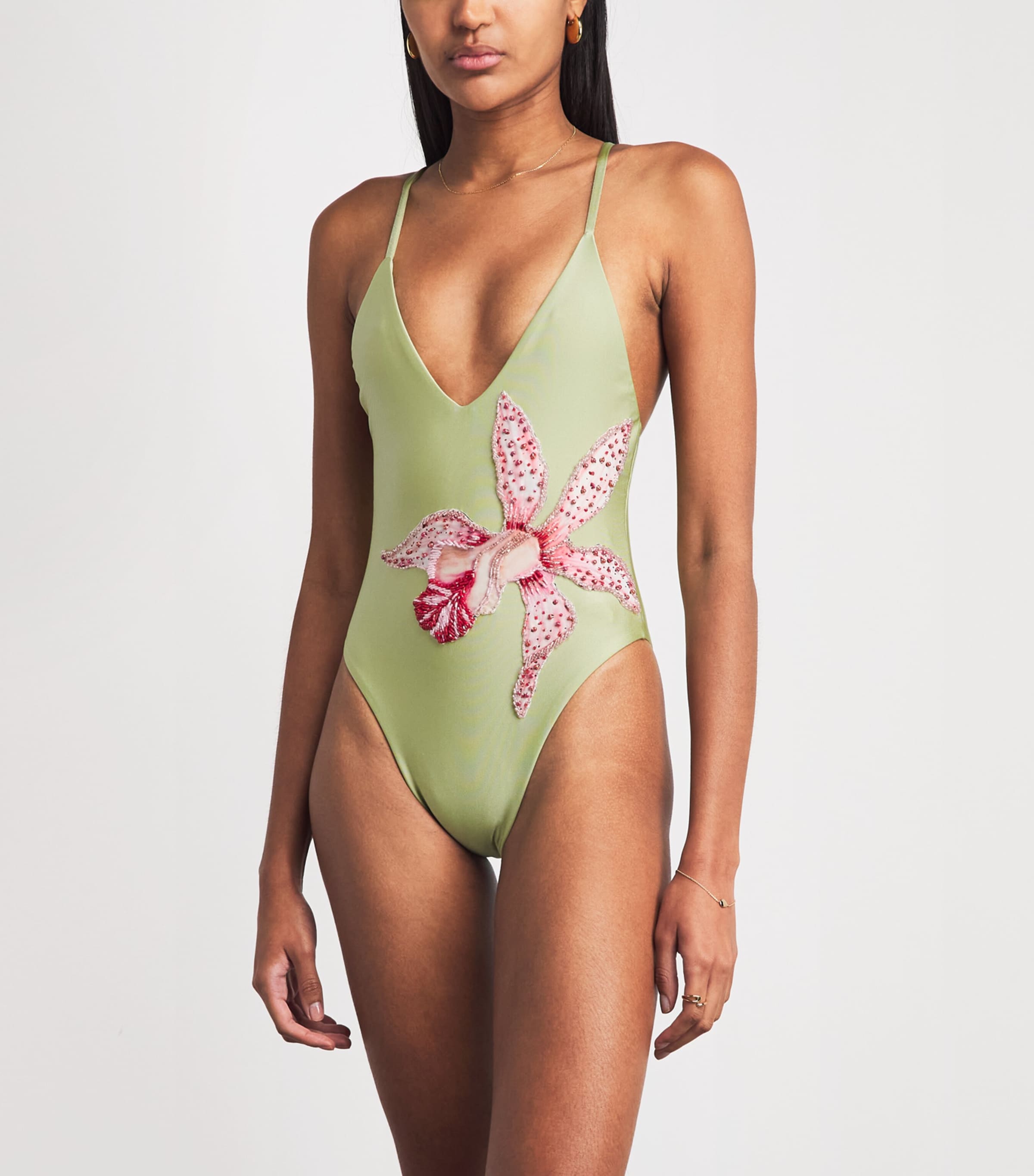 PatBO Womens Beaded Orchid Swimsuit Green Image 2