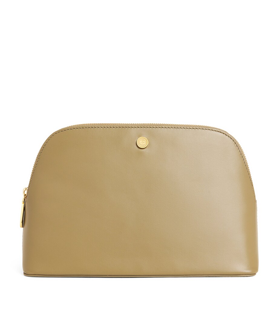 Large Smooth Leather Cosmetic Bag OLIVE Image 1