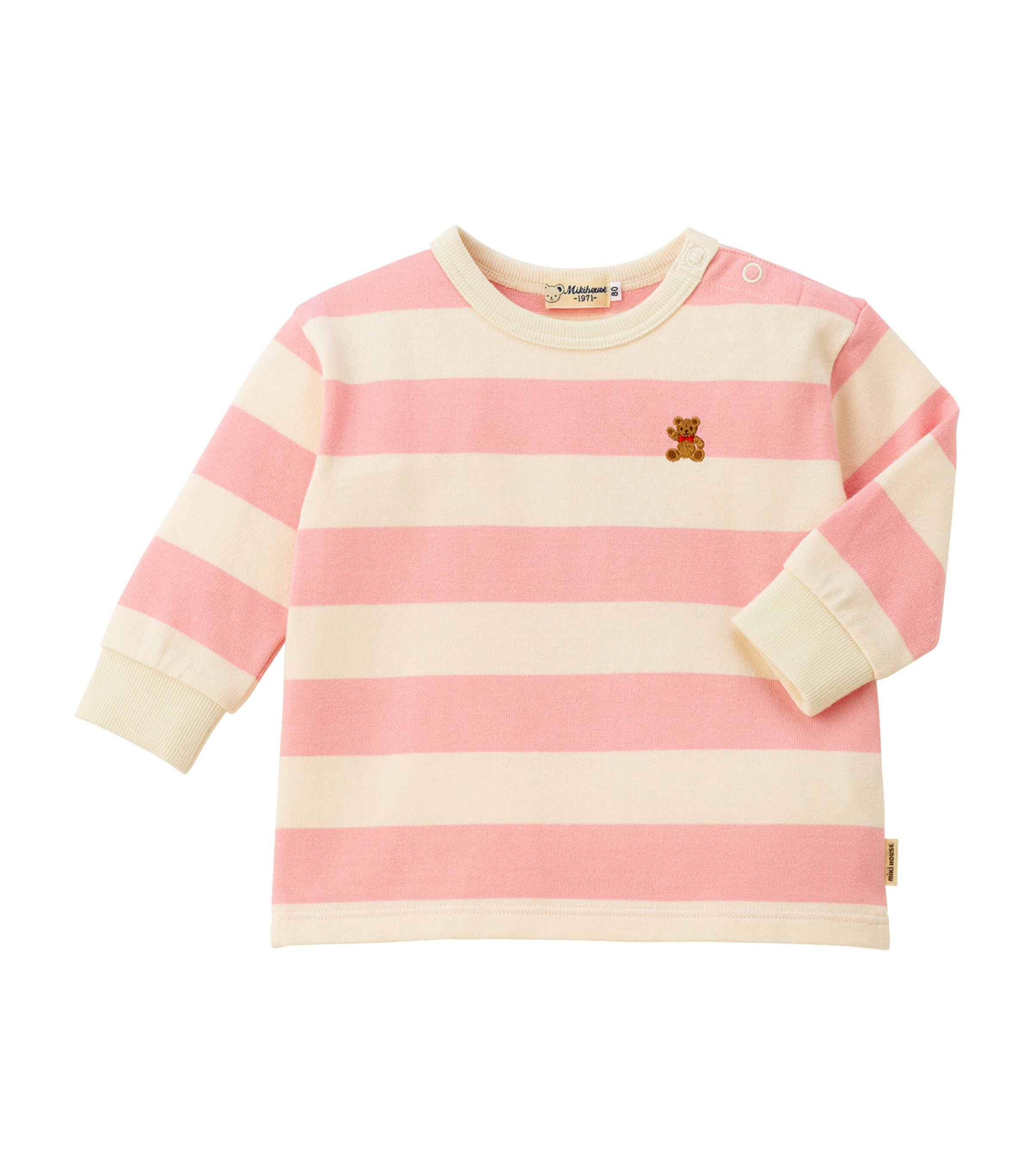 Miki House Kids' Striped Bear T-shirt In Pink