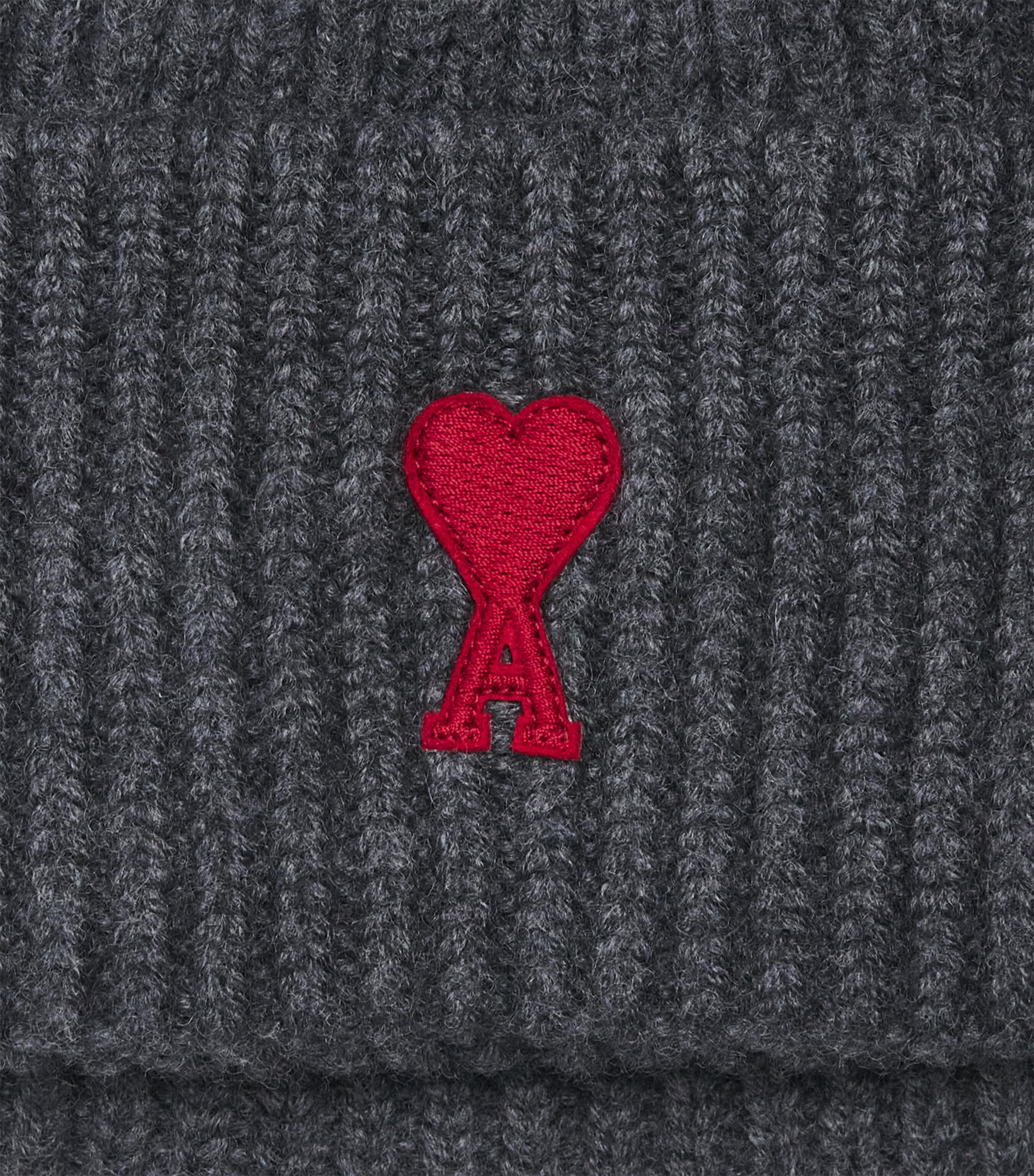 AMI Paris Ami de Coeur Beanie Gris Chine/rouge Image 4