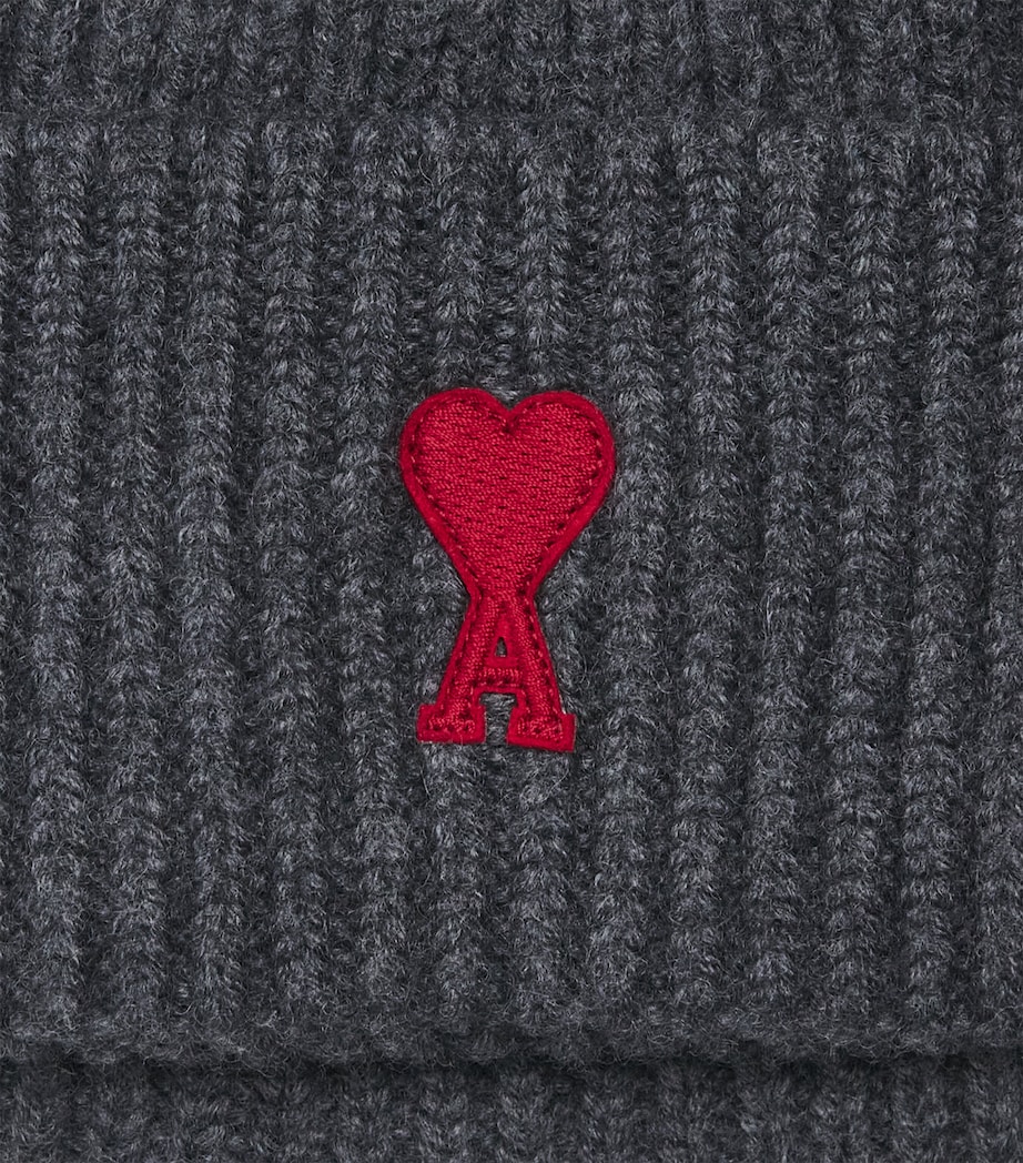AMI Paris Ami de Coeur Beanie Gris Chine/rouge Image 4