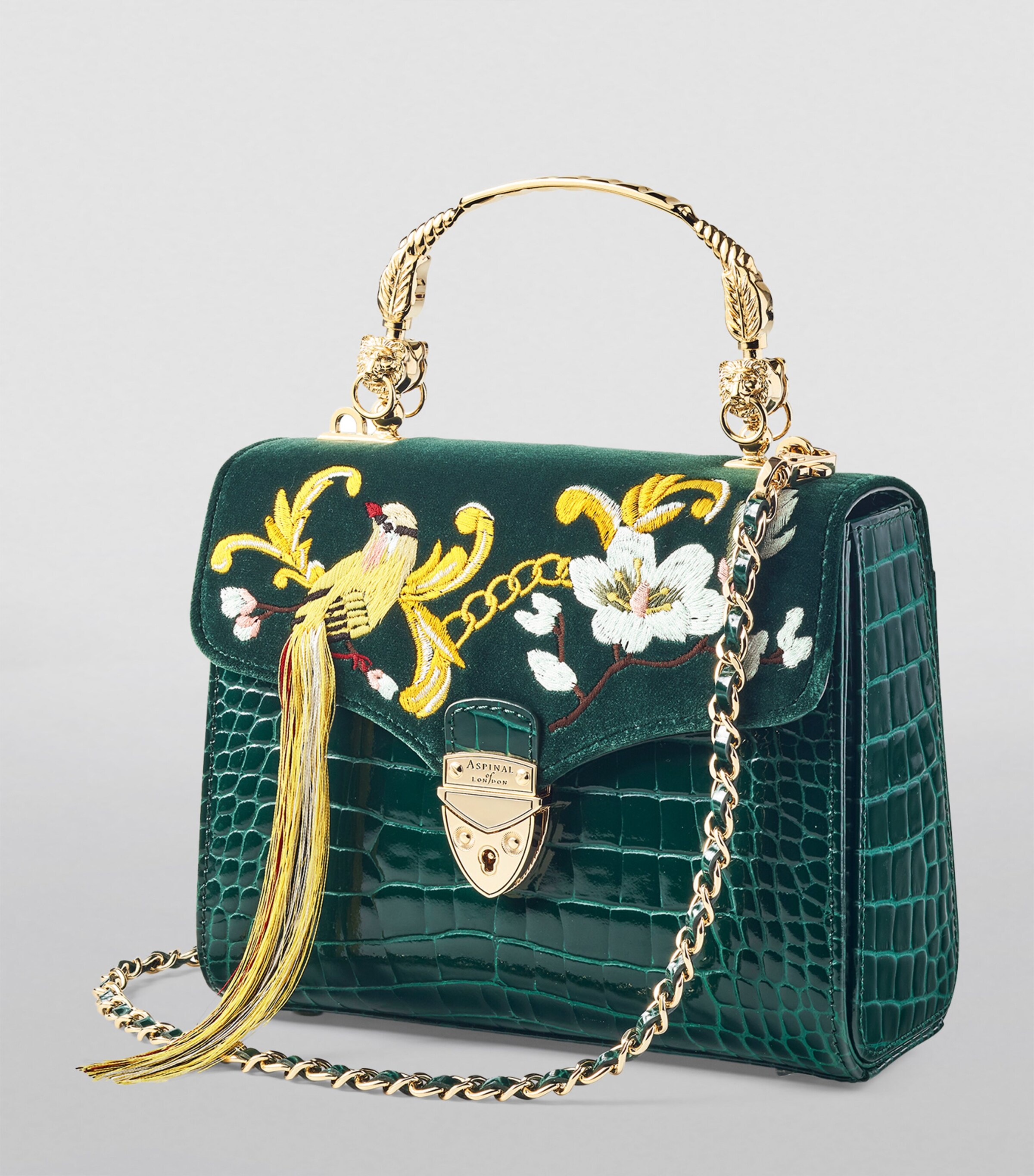Midi Velvet Embroidered Mayfair Top-Handle Bag EVERGREEN Image 3