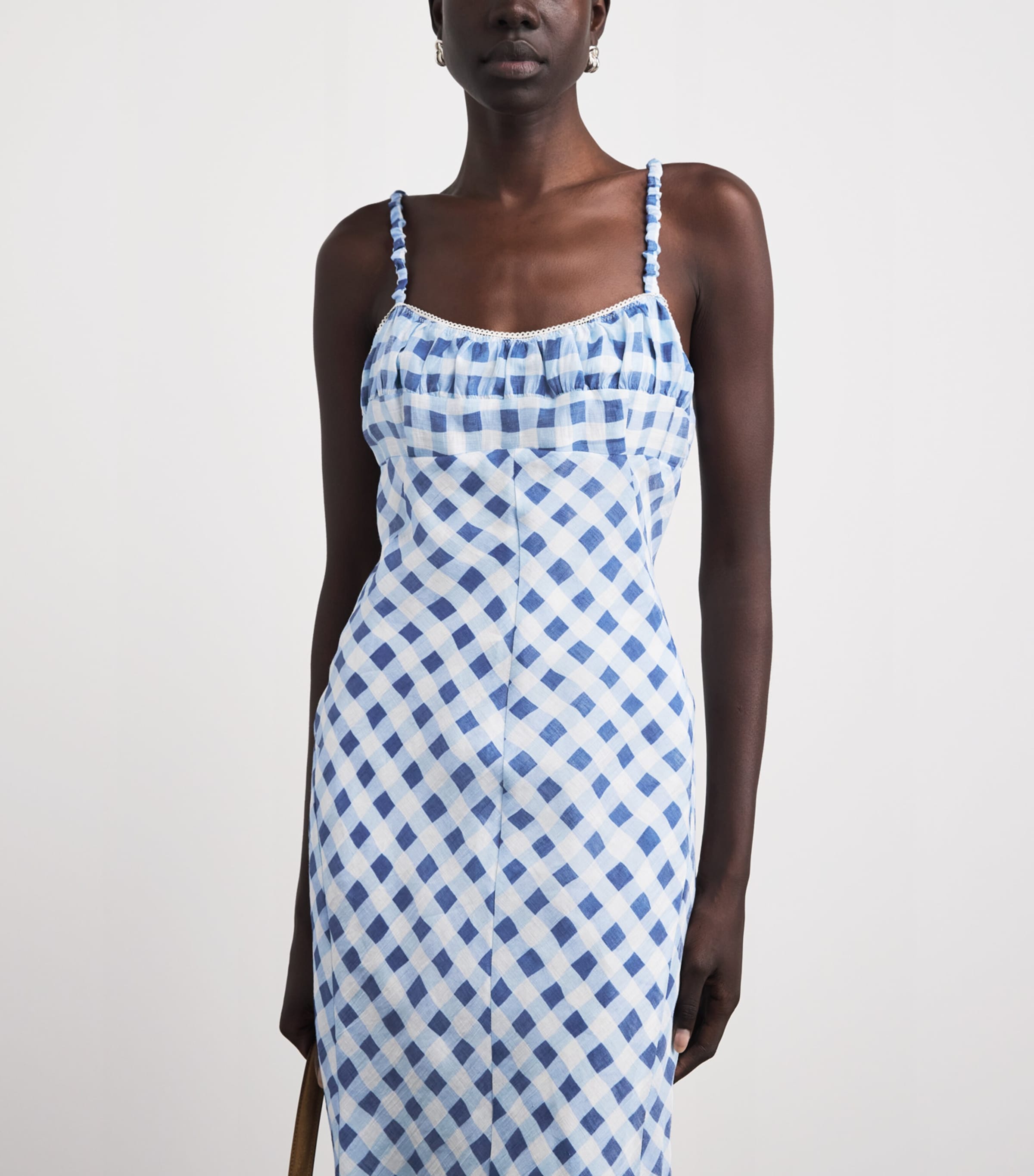 Sandro Paris Womens Linen-Blend Gingham Maxi Dress Blu / White Image 3