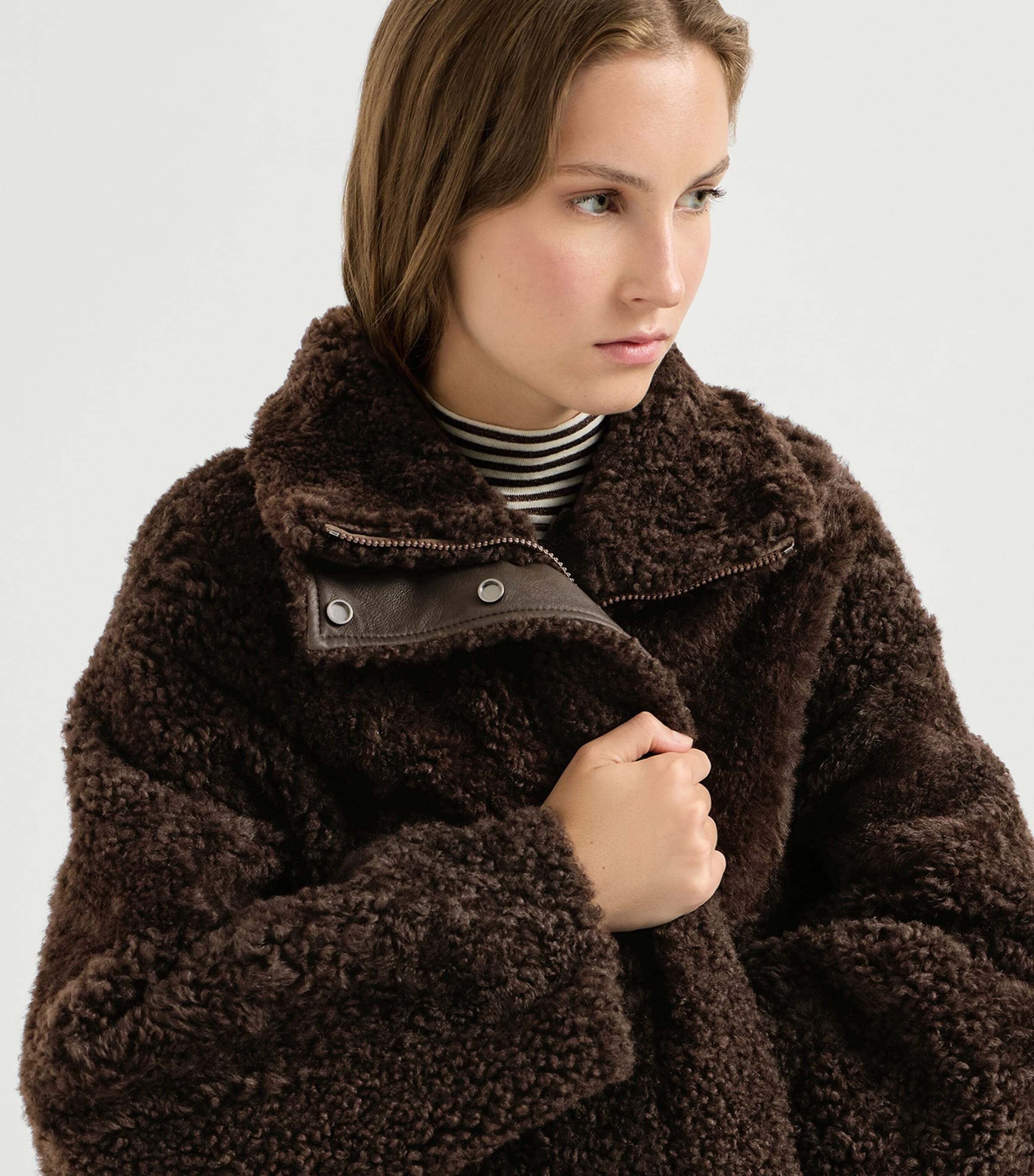 Brunello Cucinelli Brown Shearling Zip-Up Coat | Harrods US
