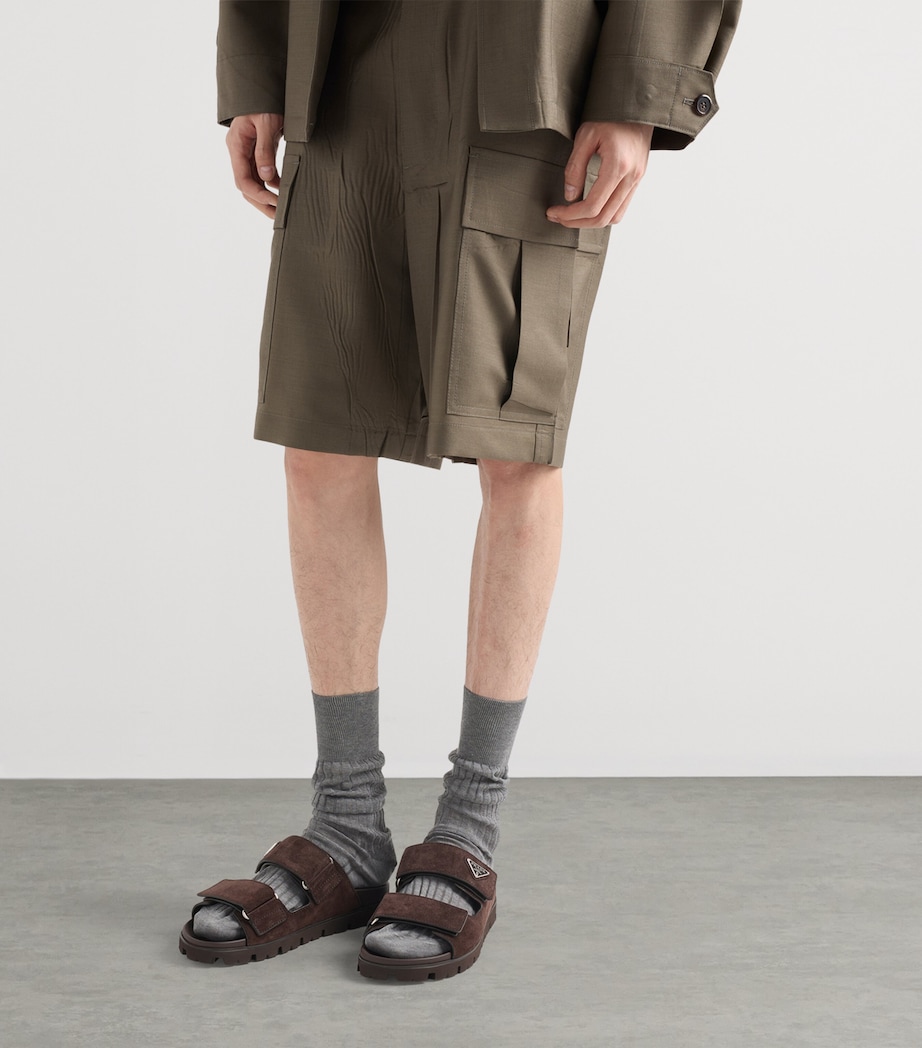 Prada Suede Triangle Sandals Brown Image 2