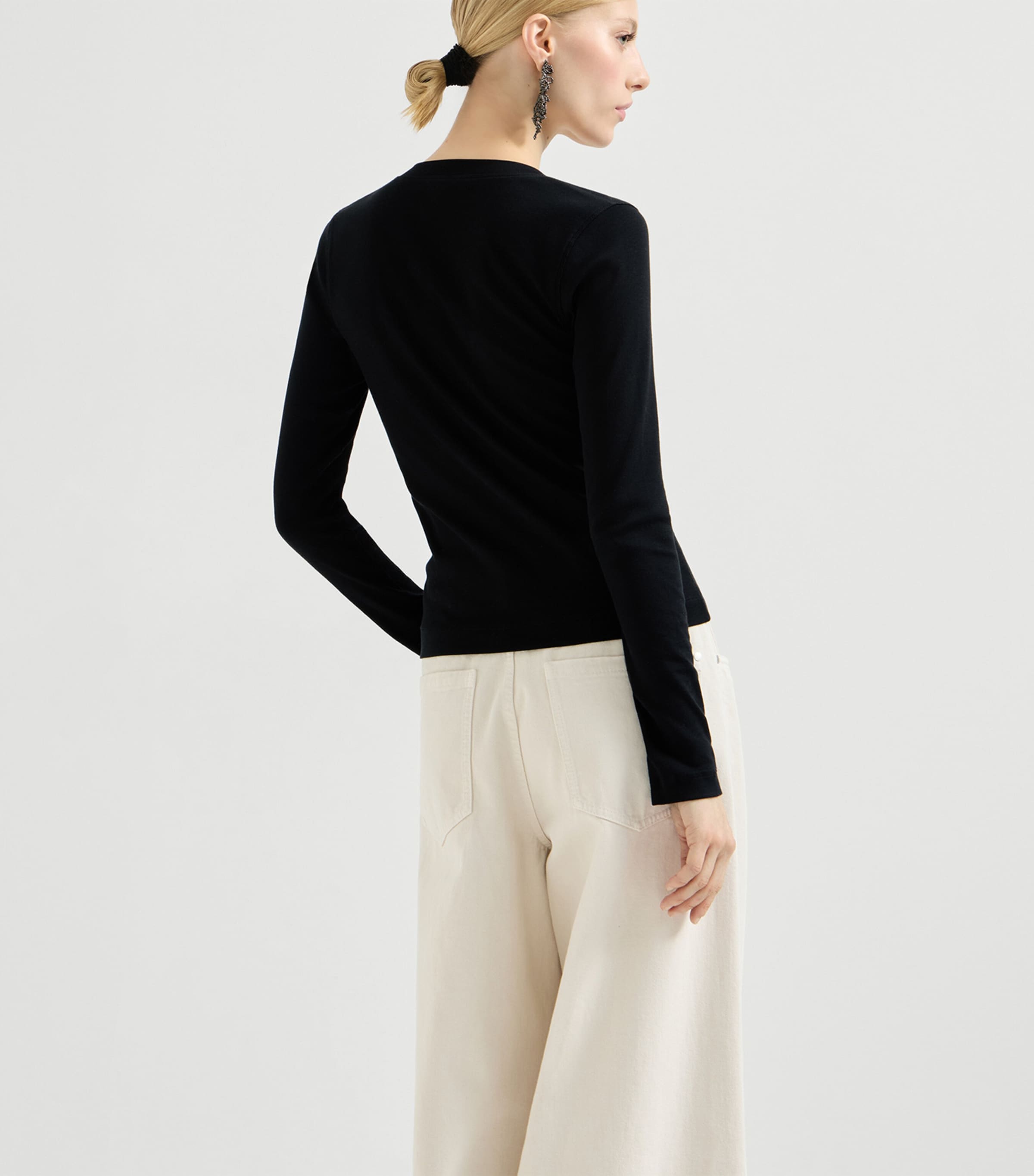 Brunello Cucinelli Womens Stretch-Cotton Monili-Detail T-Shirt Image 3