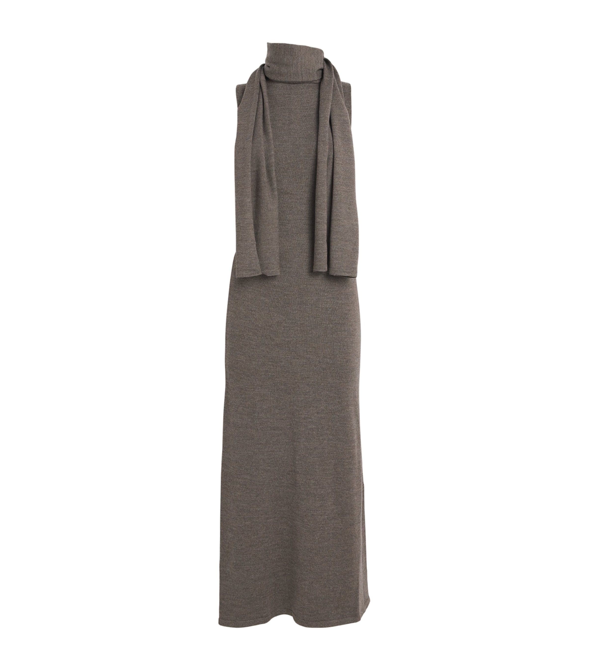 Staud Wool Scarf-neck Canal Midi Dress In Gray