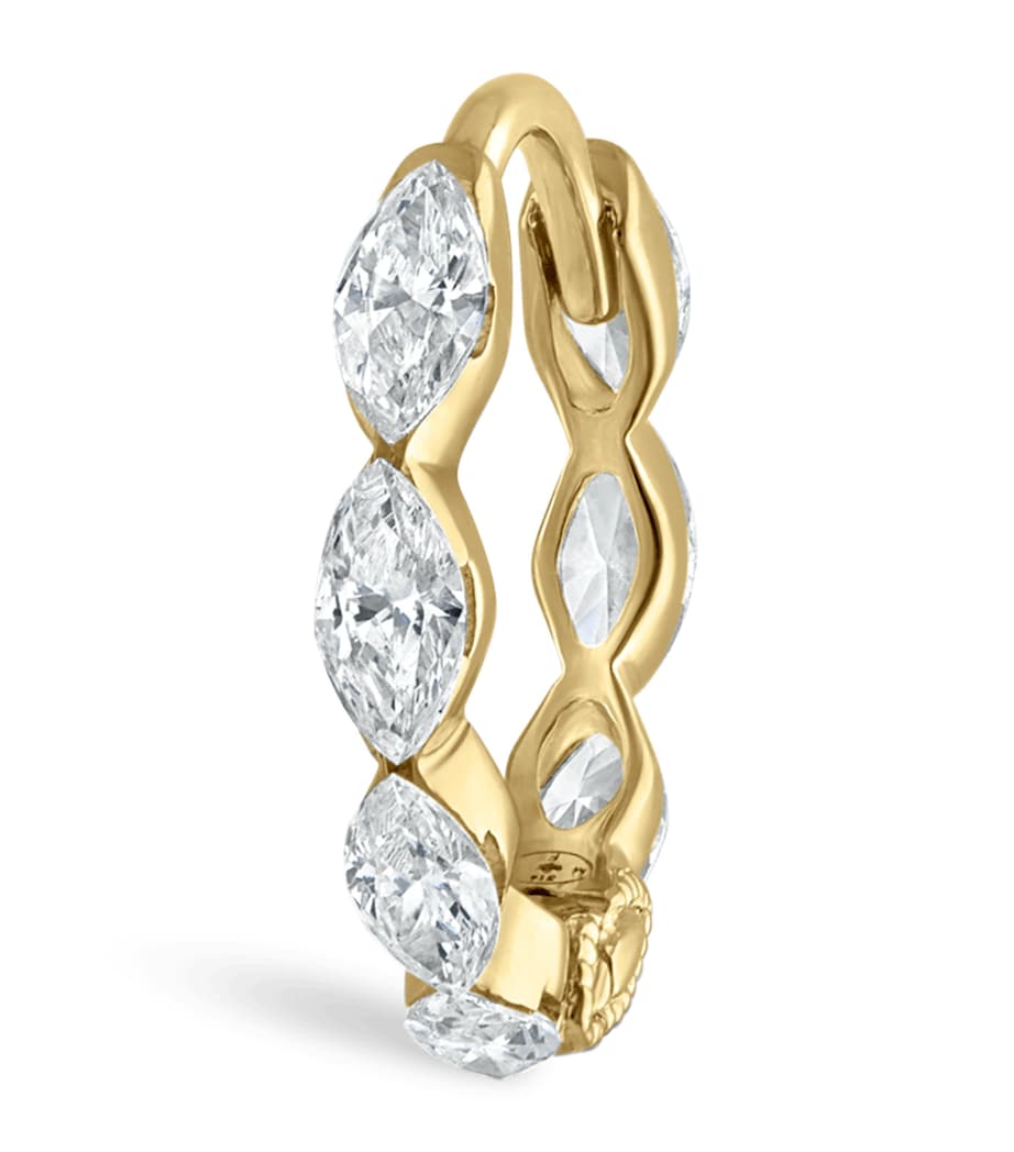 Yellow Gold Invisible Set Diamond Marquise Eternity Hoop Earring (8mm) YELLOW GOLD Image 1