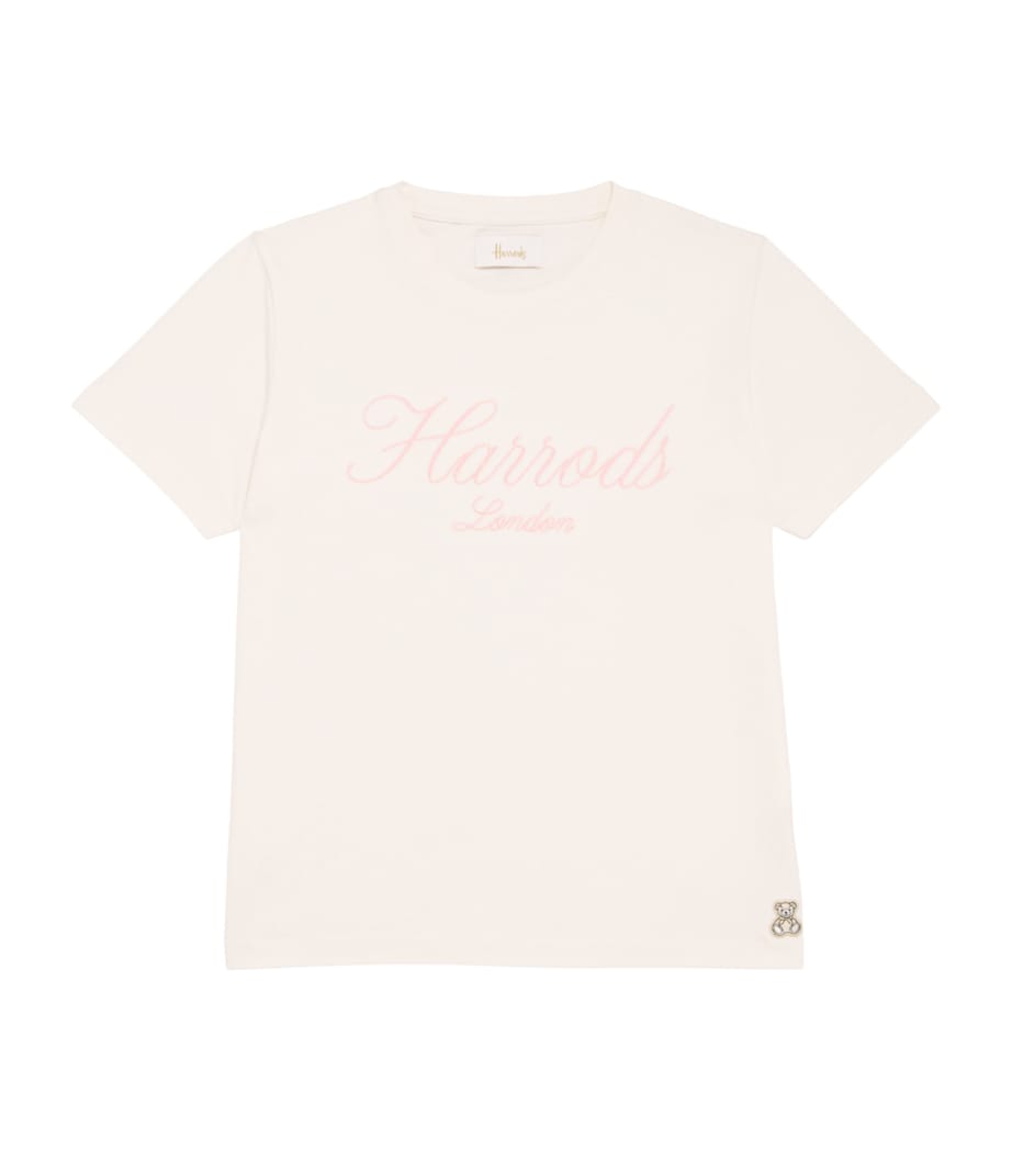 Harrods Cotton Jersey Embroidered T-Shirt Ivory Image 1