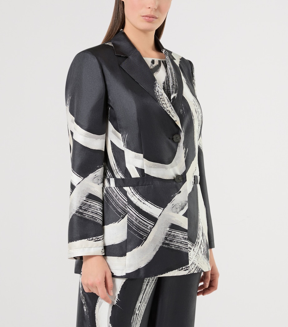 Marina Rinaldi Womens Silk Printed Blazer Black White Image 3