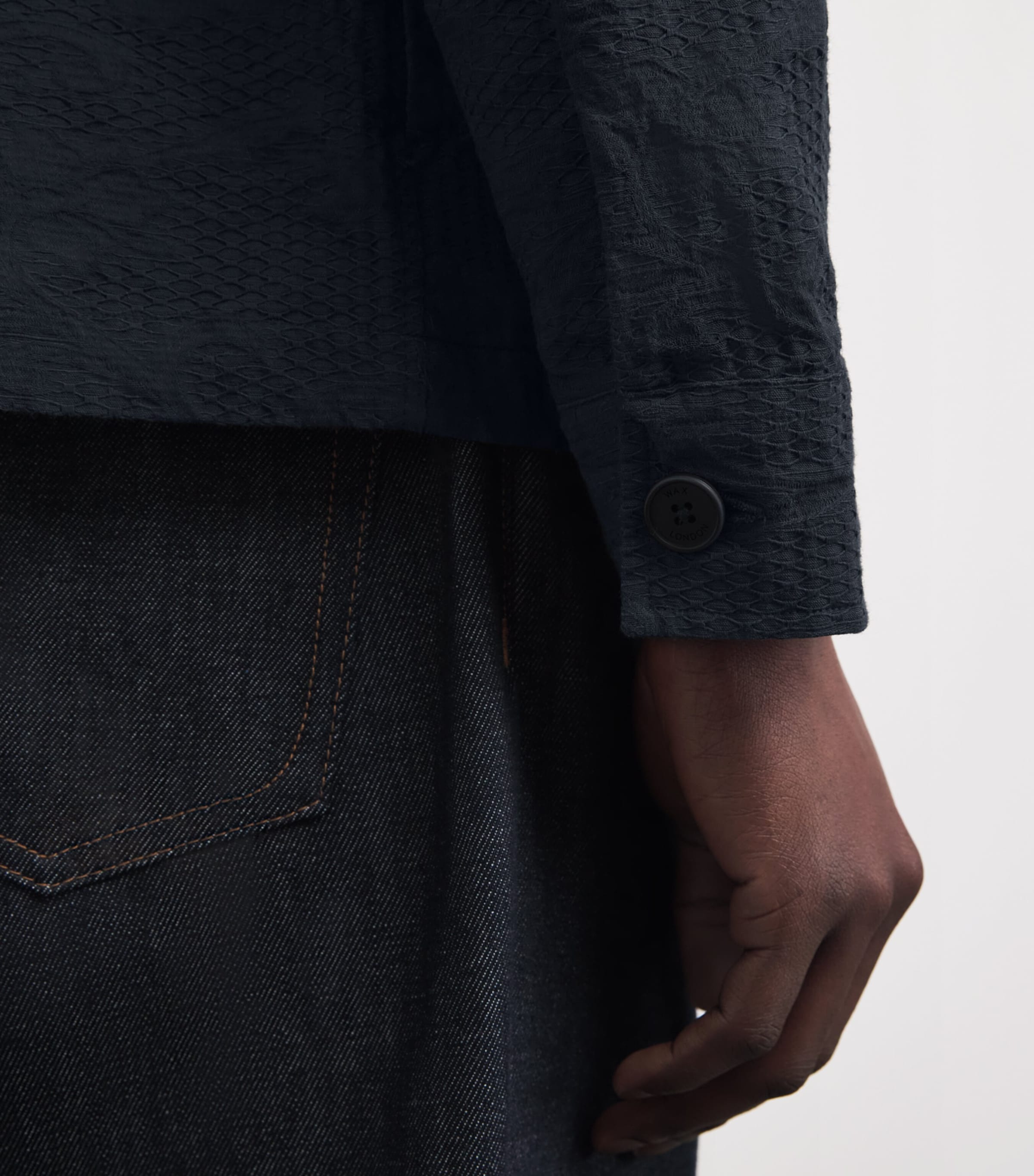 Wax London Mens Cotton Jacquard Rockley Overshirt Navy Image 3