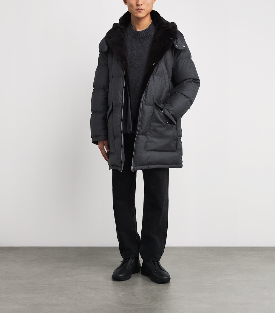 Wool-Silk Down Mink-Trim Coat B0232 ANTHRACITE/MHO Image 2