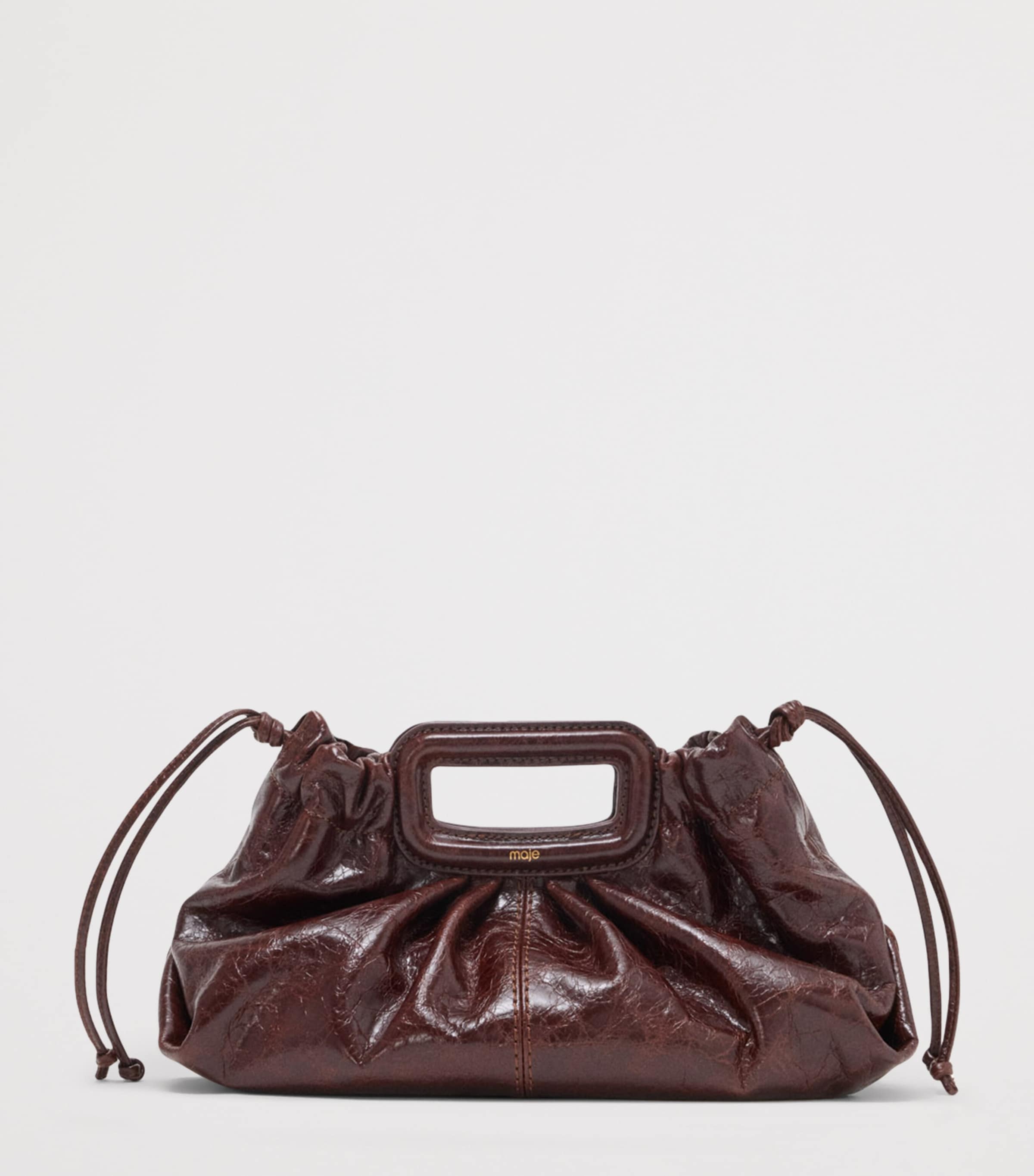 Maje Leather Milpli Clutch Bag Dark Brown Image 2
