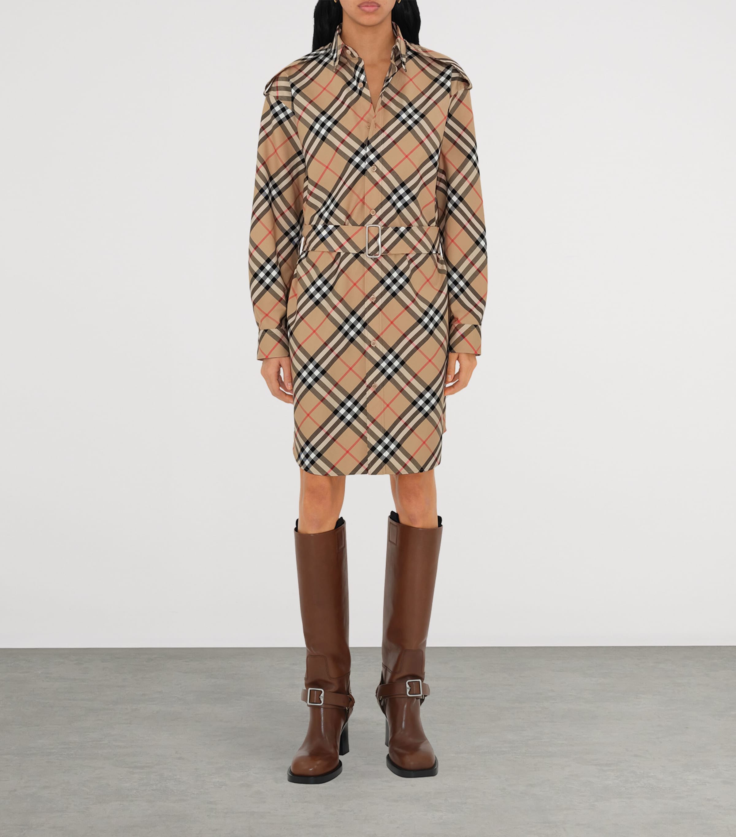 Cotton Check Shirt Dress SAND IP CHECK Image 2