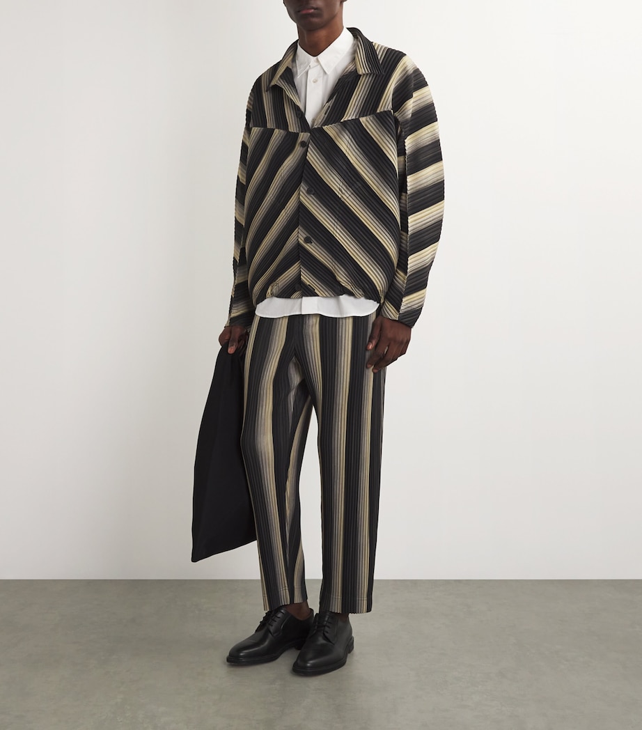 Homme Plissé Issey Miyake Mens Striped Pleated Jacket Black Image 2