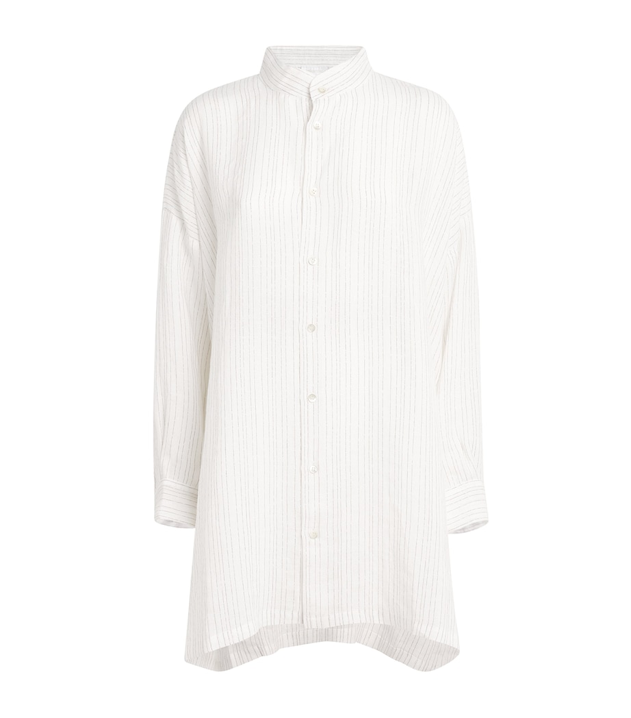 Eskandar Womens Linen-Blend Collarless Stripe Shirt White Image 1