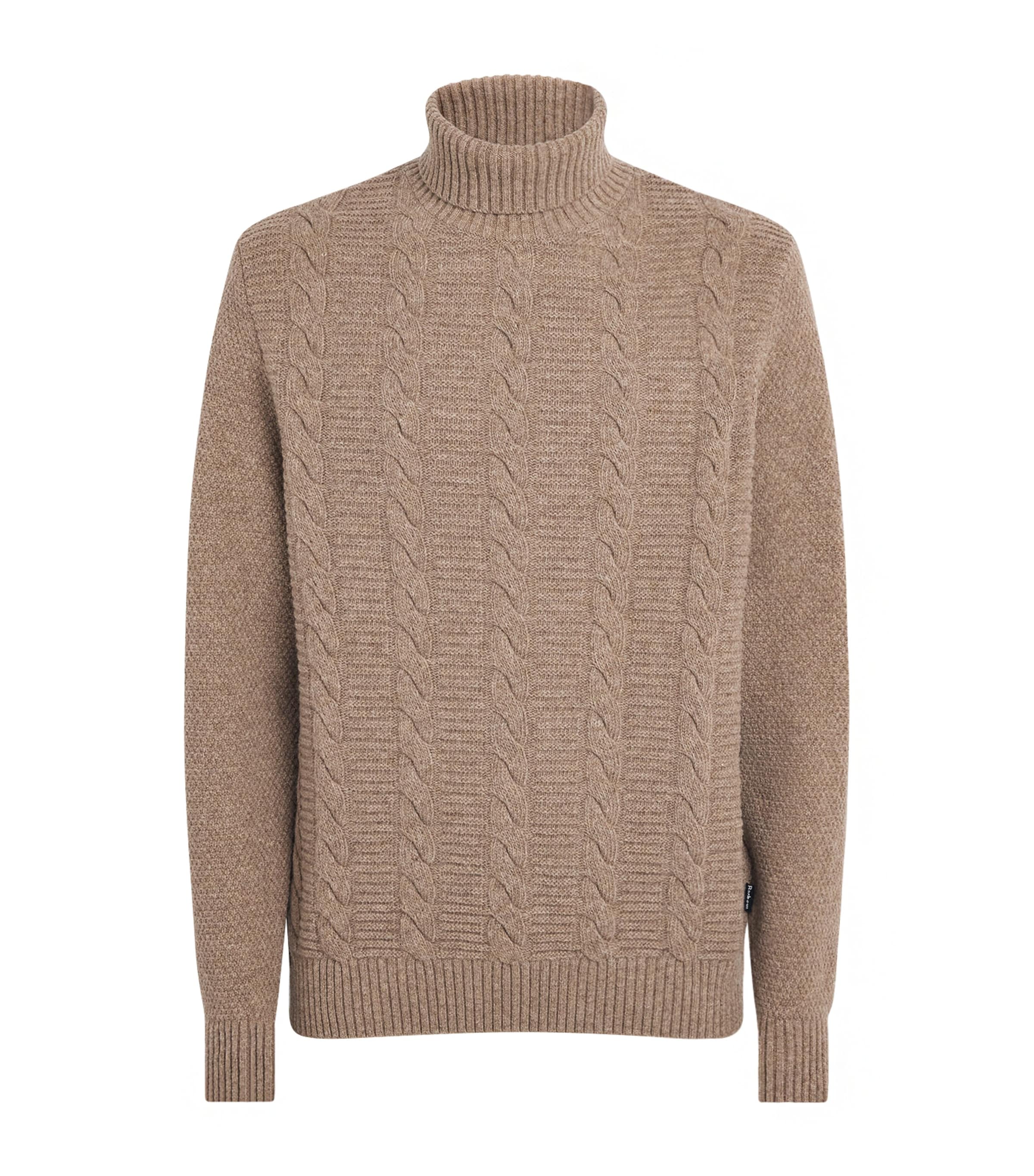 Barbour Mens Wool Staplecross Rollneck Sweater Stone Image 1