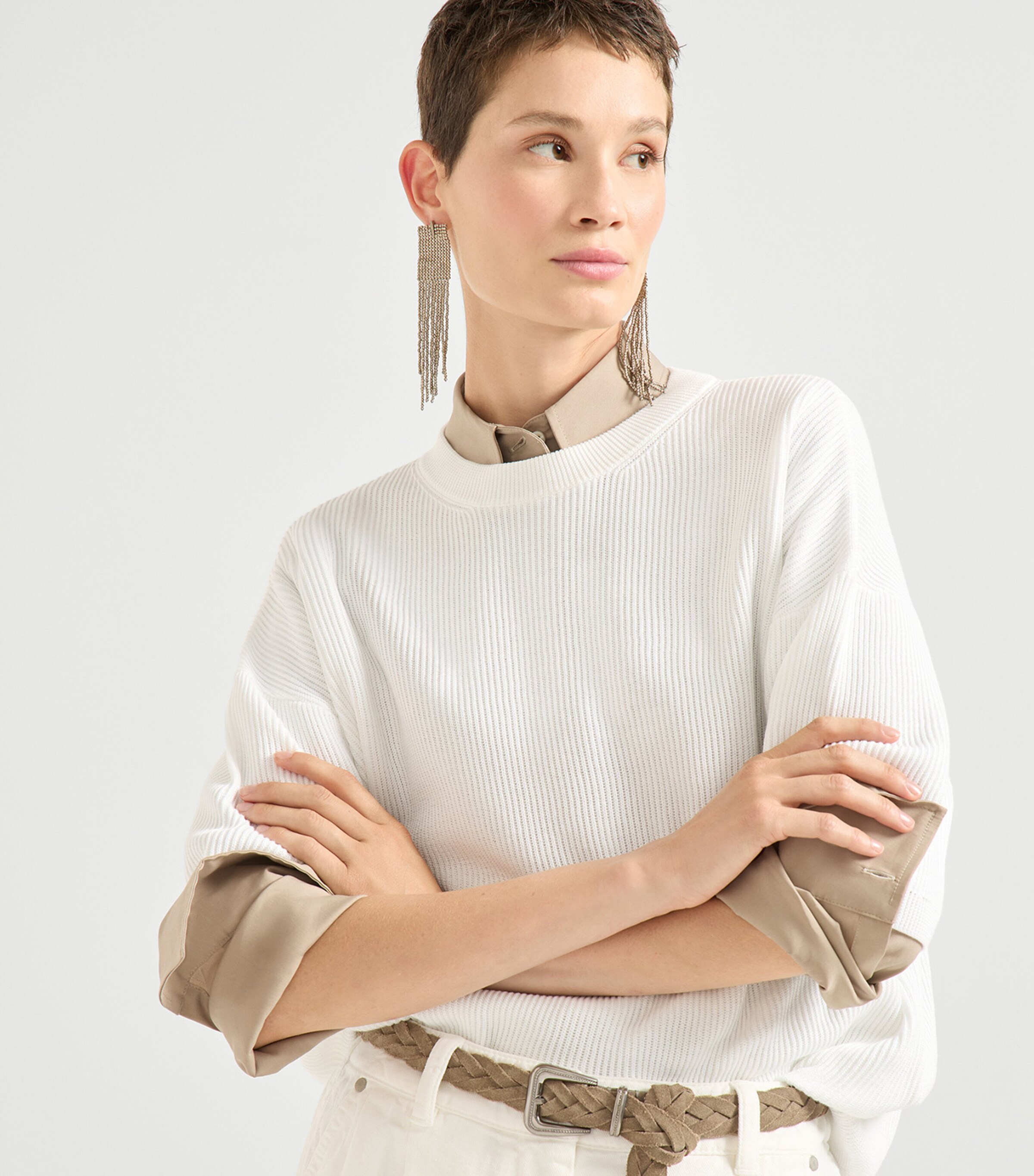 Brunello Cucinelli Womens Cotton Cropped-Sleeve Sweater Image 4