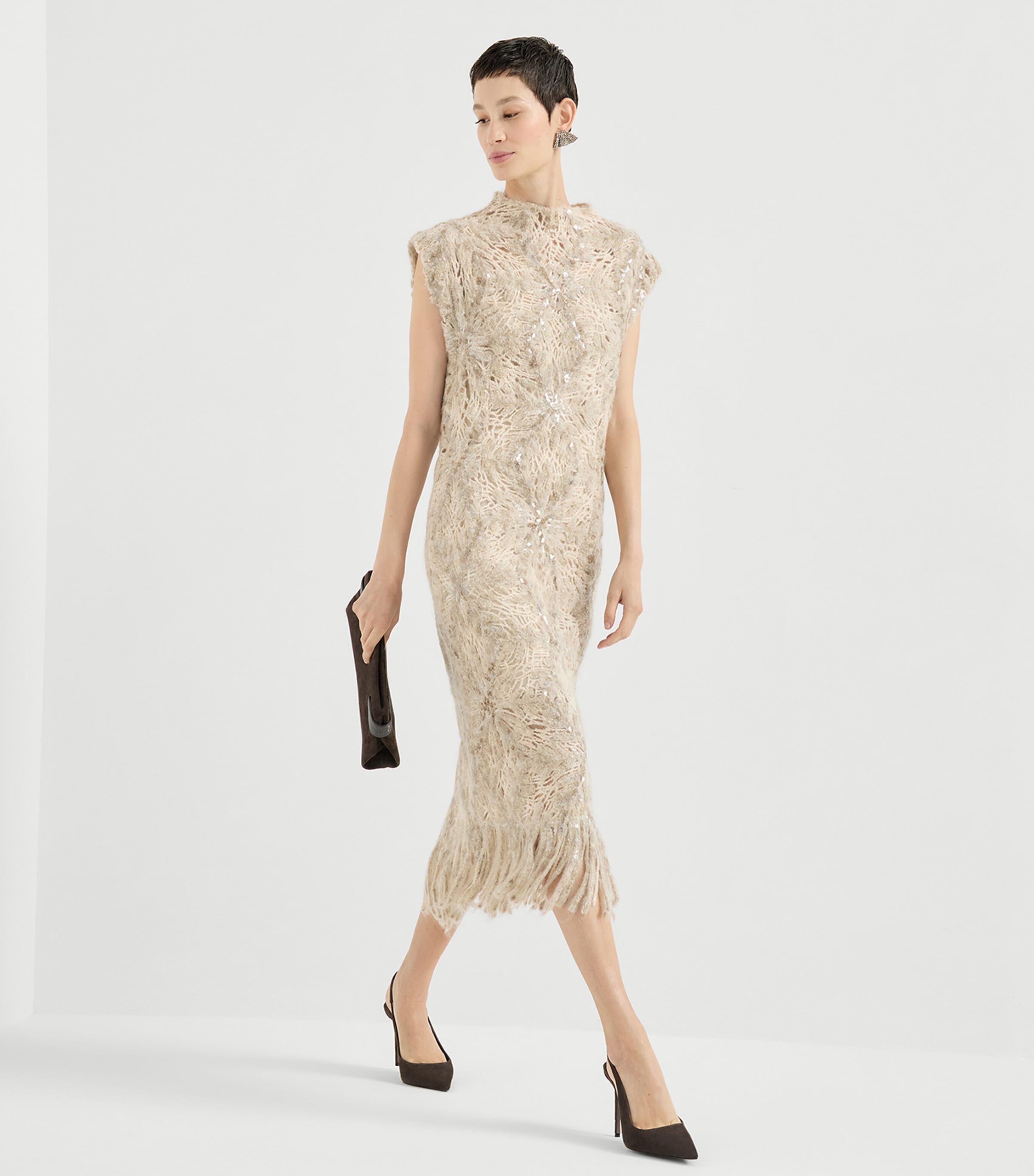 Mohair-Blend Embellished Midi Dress CZD64 Image 4