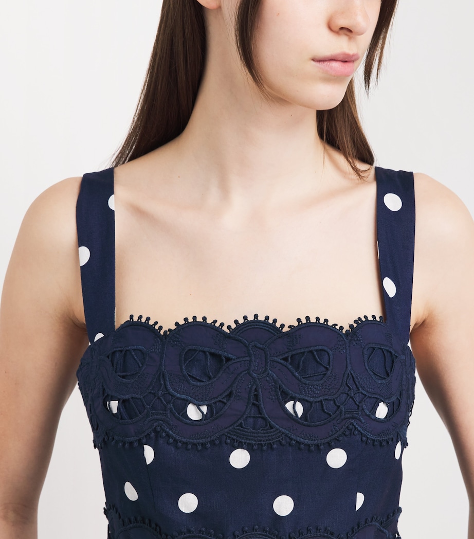 Self-Portrait Womens Linen-Cotton Polka Dot Midi Dress Navy Image 3