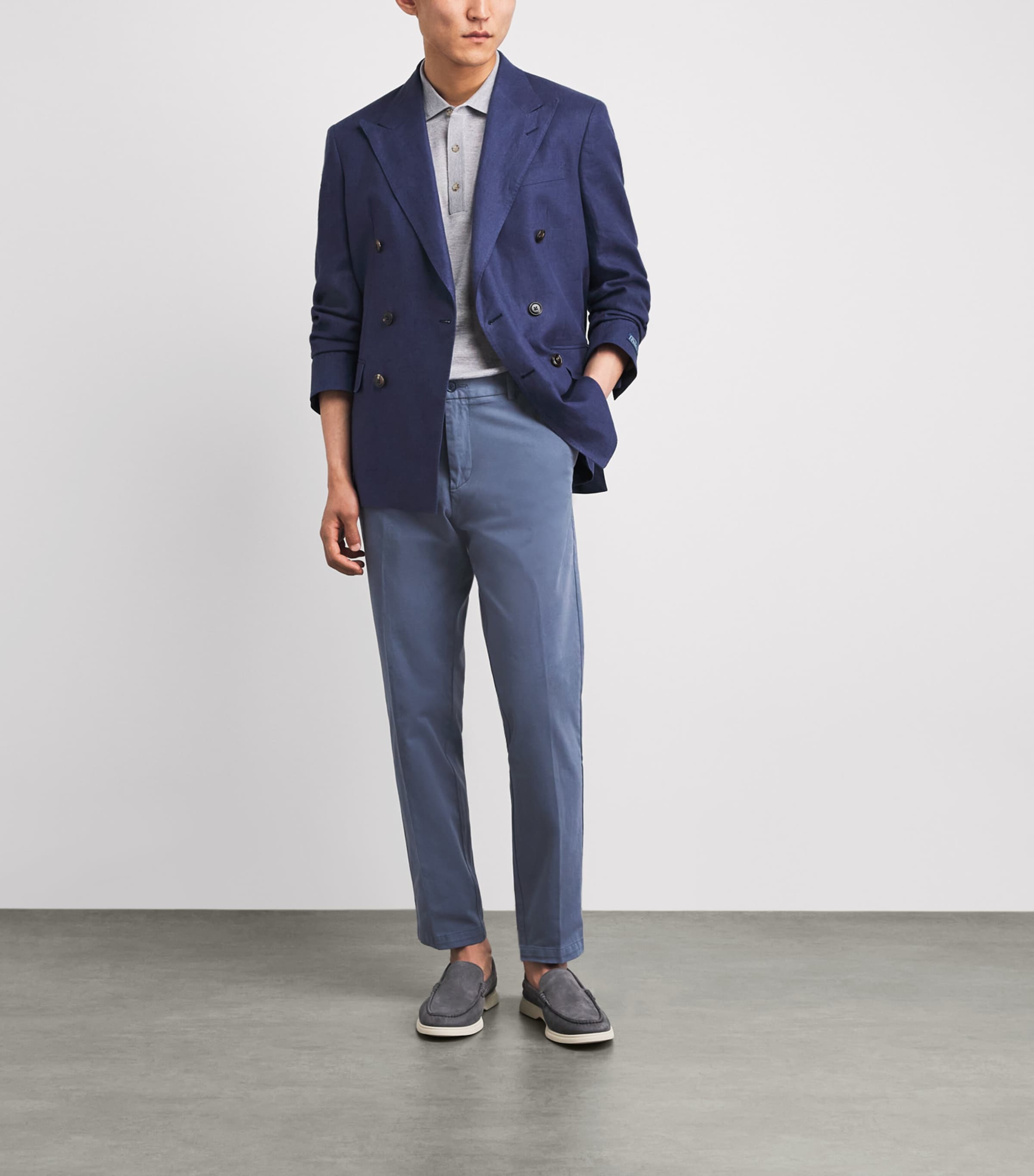 BOSS Mens Stretch-Cotton Straight Trousers Open Blue Image 2